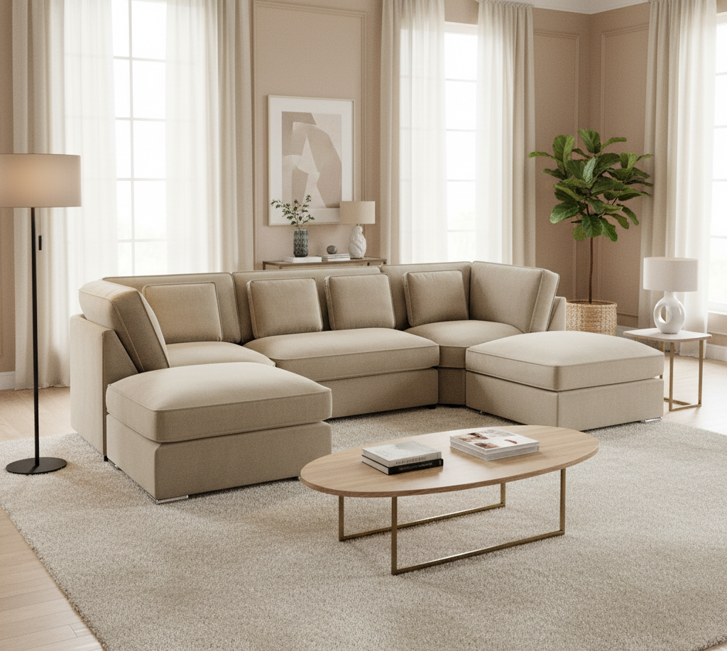 Kingsbury U Shape Corner Sofa in Beige