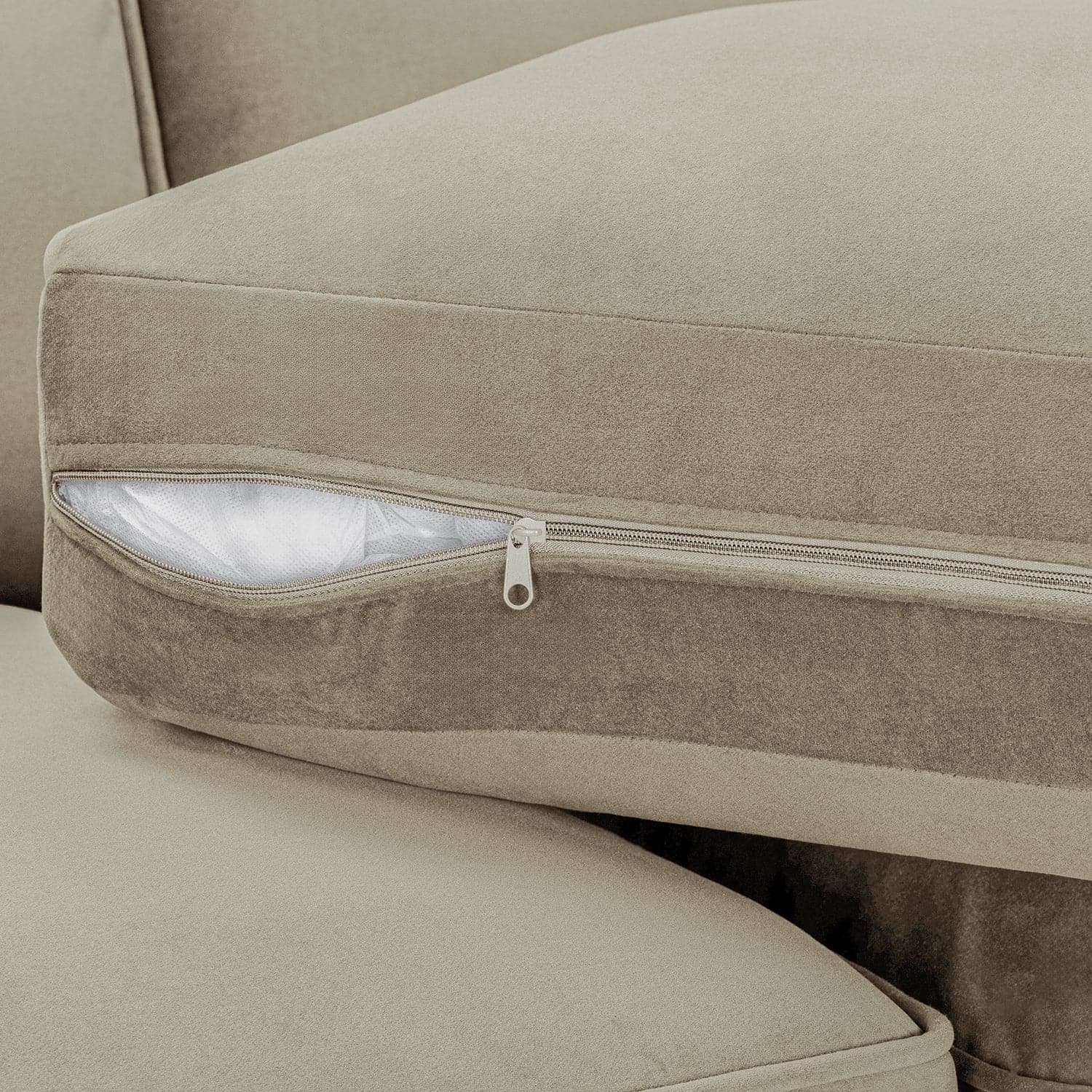 Kingsbury u shape corner sofa in beige - foam view (7022229782592)
