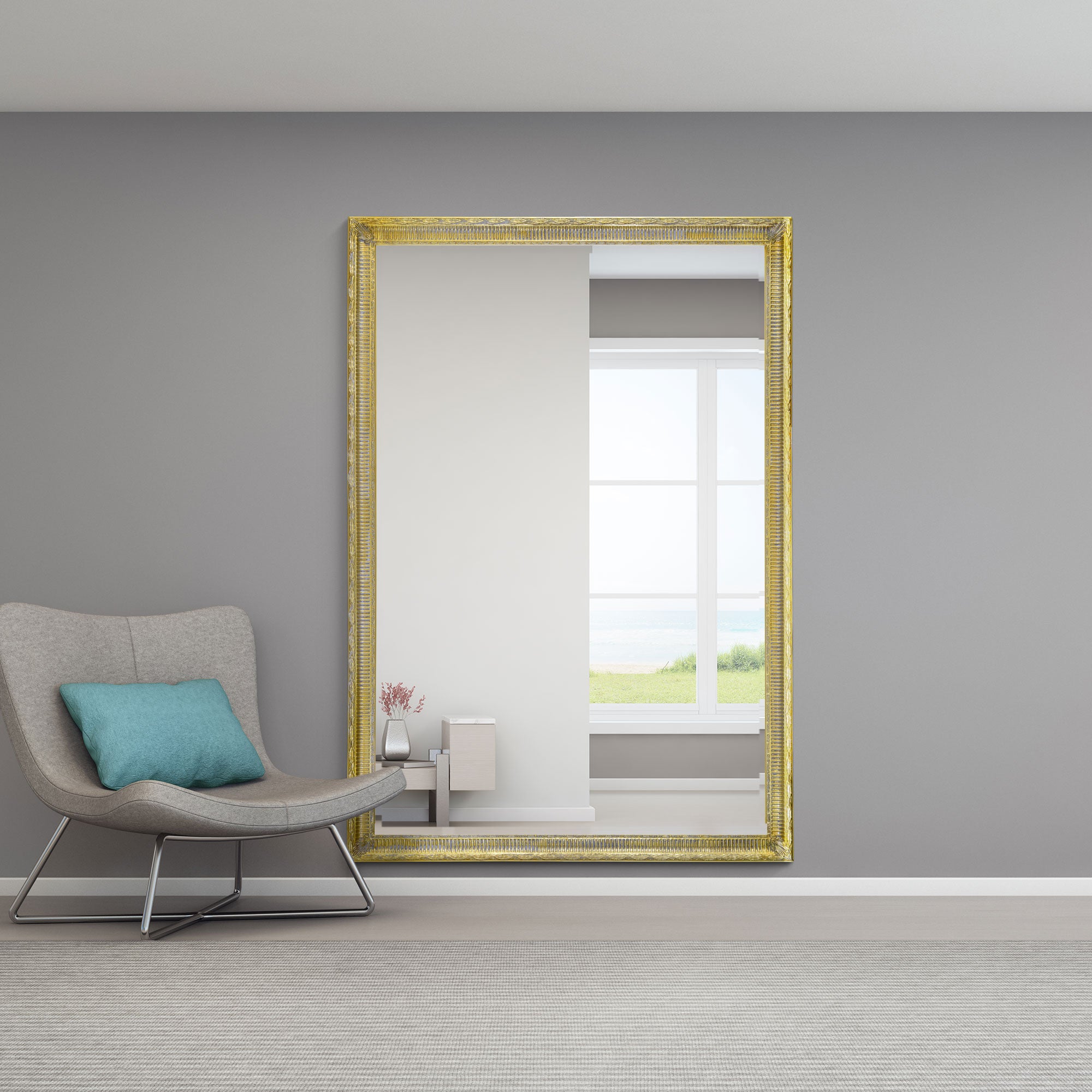 Fenton Vintage Gold Antique Design Large Leaner Mirror 6ft7 x 4ft7 200 x 140 CM (15010560868730)