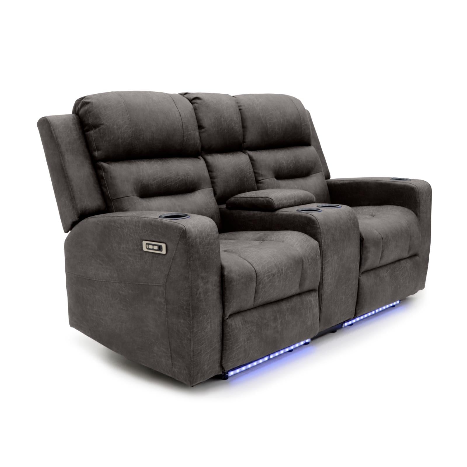 Leo Tech Brown 2 Seater Recliner Sofa, side view (15320508236154)