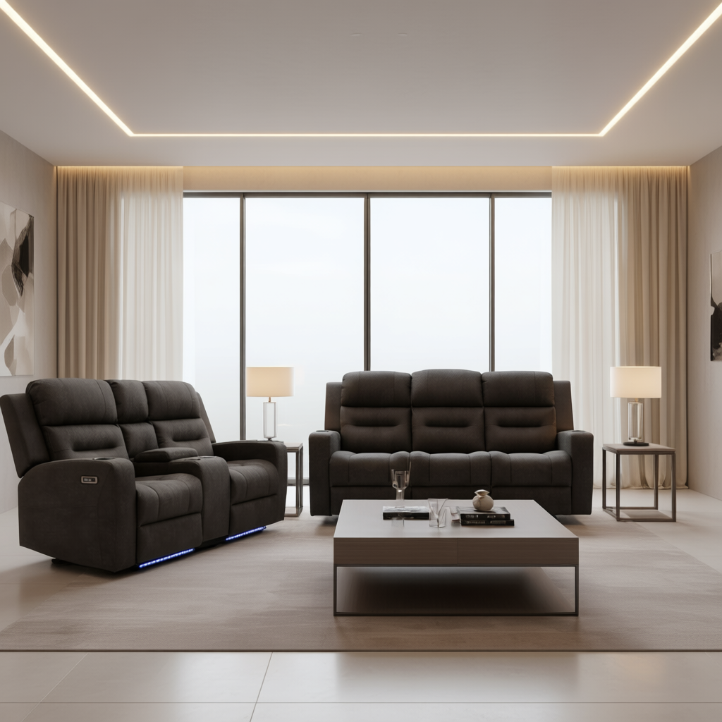 Leo Tech Recliner Sofa Brown 3+2 Set