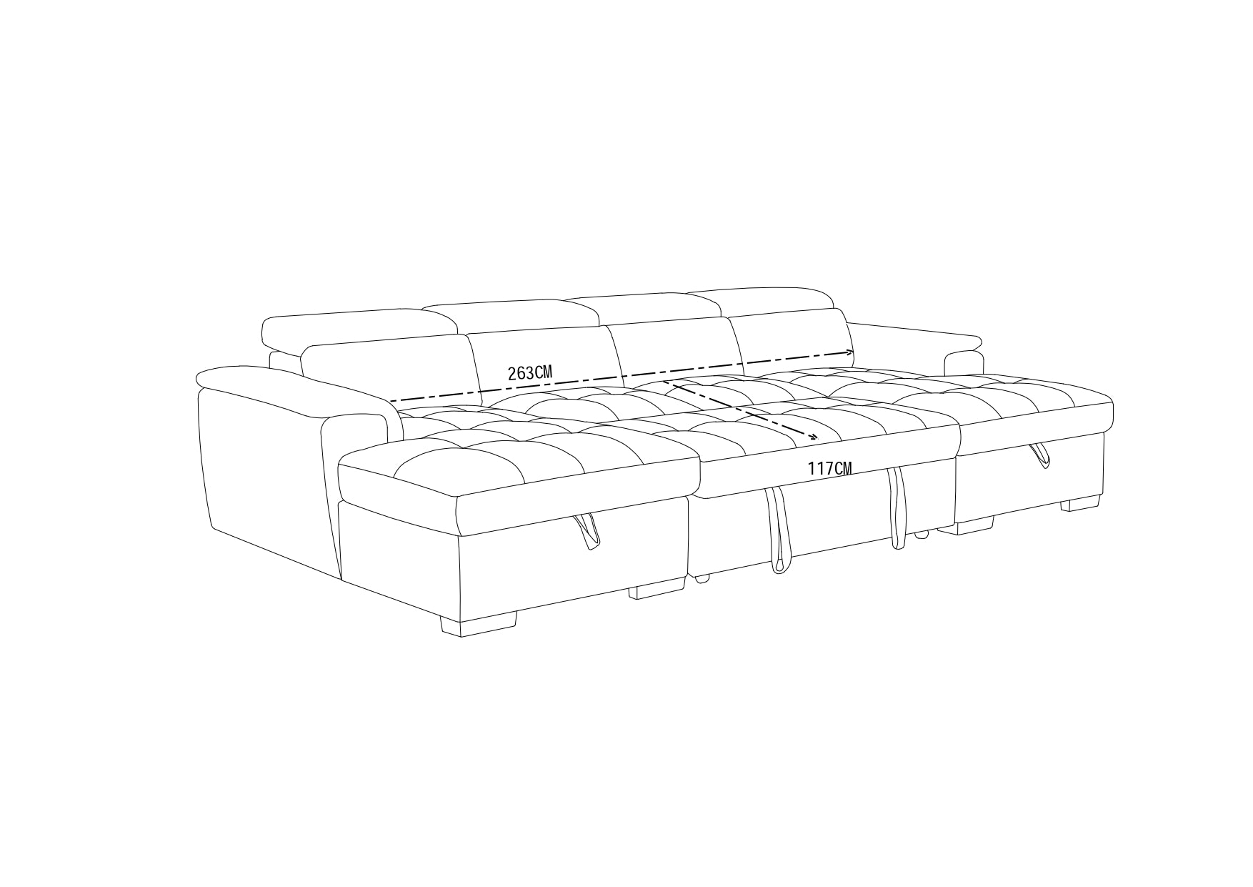 Luna U Shape Corner Sofabed - measurement view 1