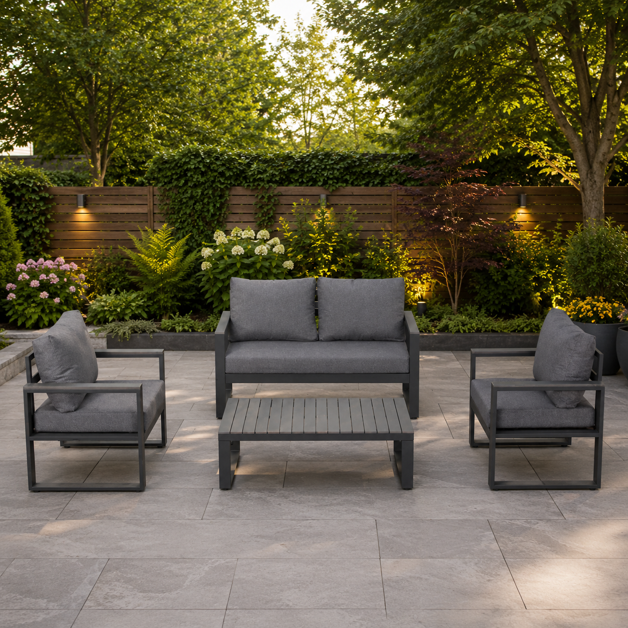 Luxe Large Sofa Set Charcoal Aluminium Frame With Grey Cushions - AMC Furniture