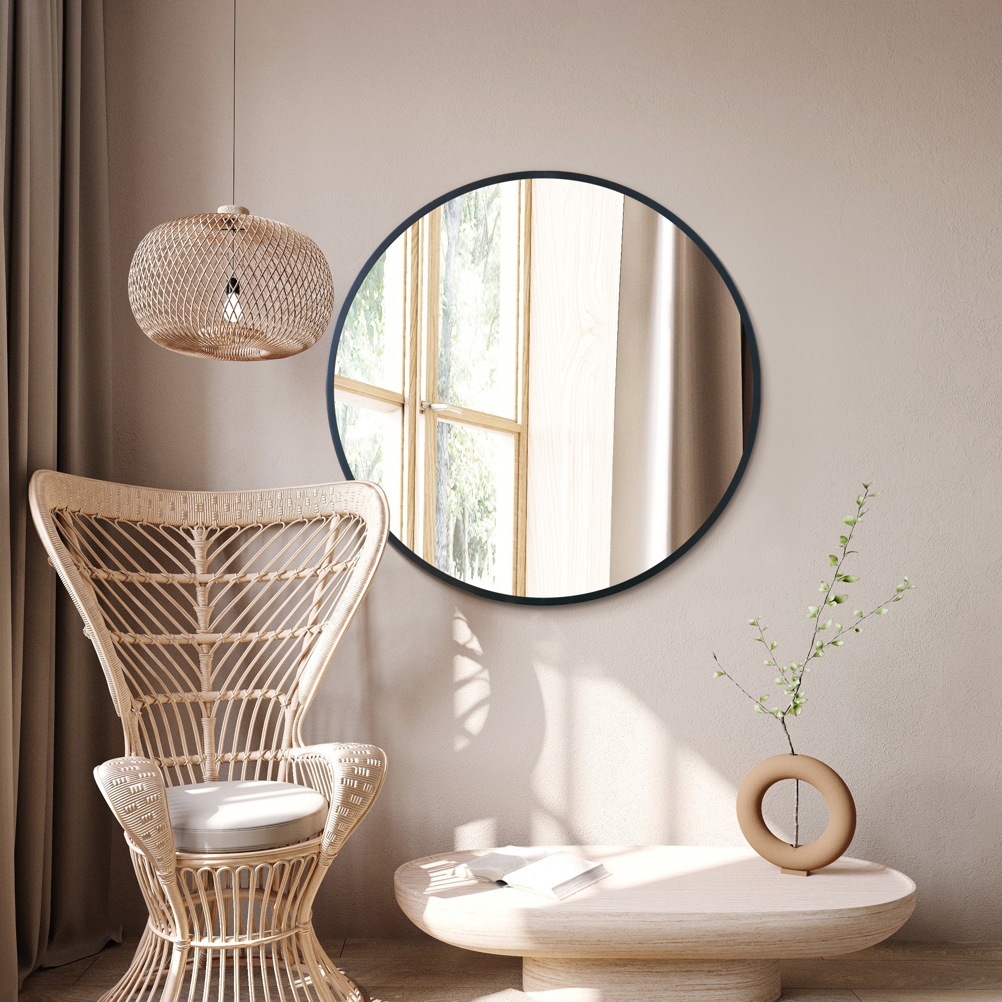 The Fenestra - Black Edged Circular Modern Wall Mirror 35" (90CM) Diameter (15010561130874)