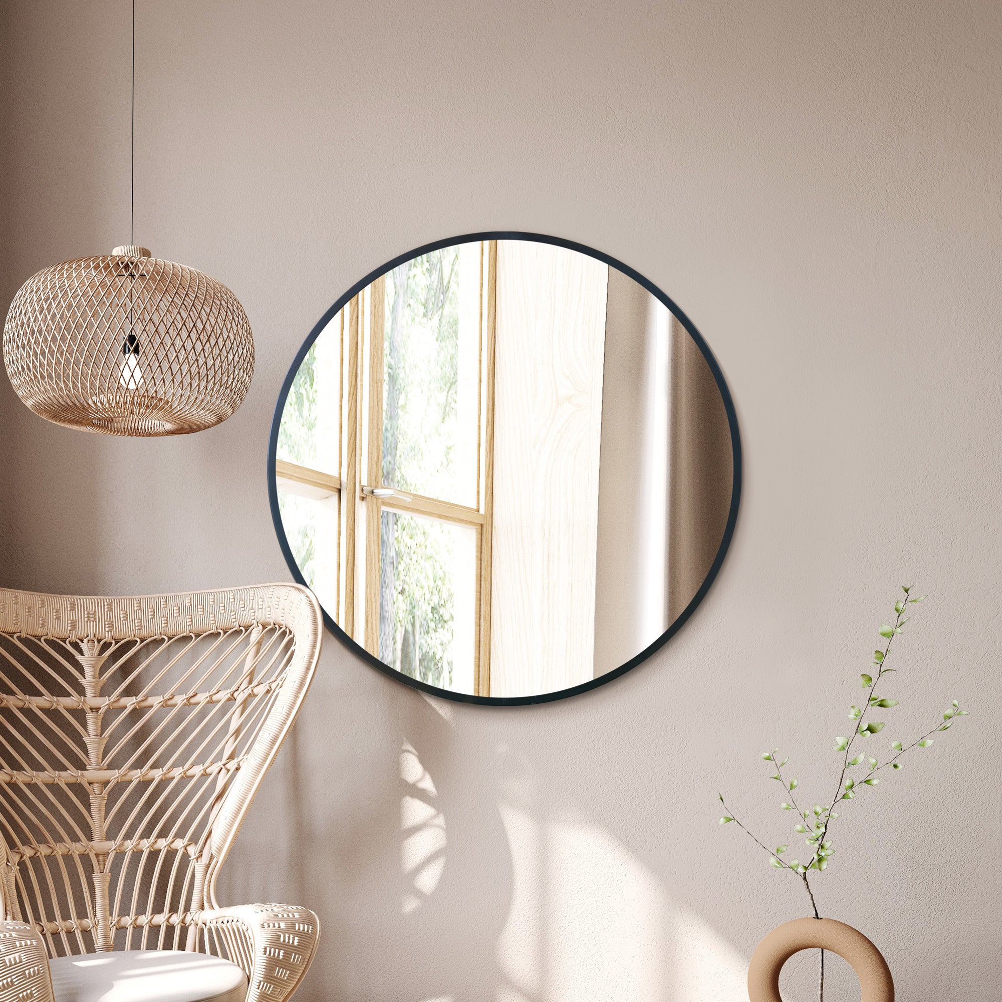 The Fenestra - Black Edged Circular Modern Wall Mirror 31" (80CM) Diameter (15010561196410)