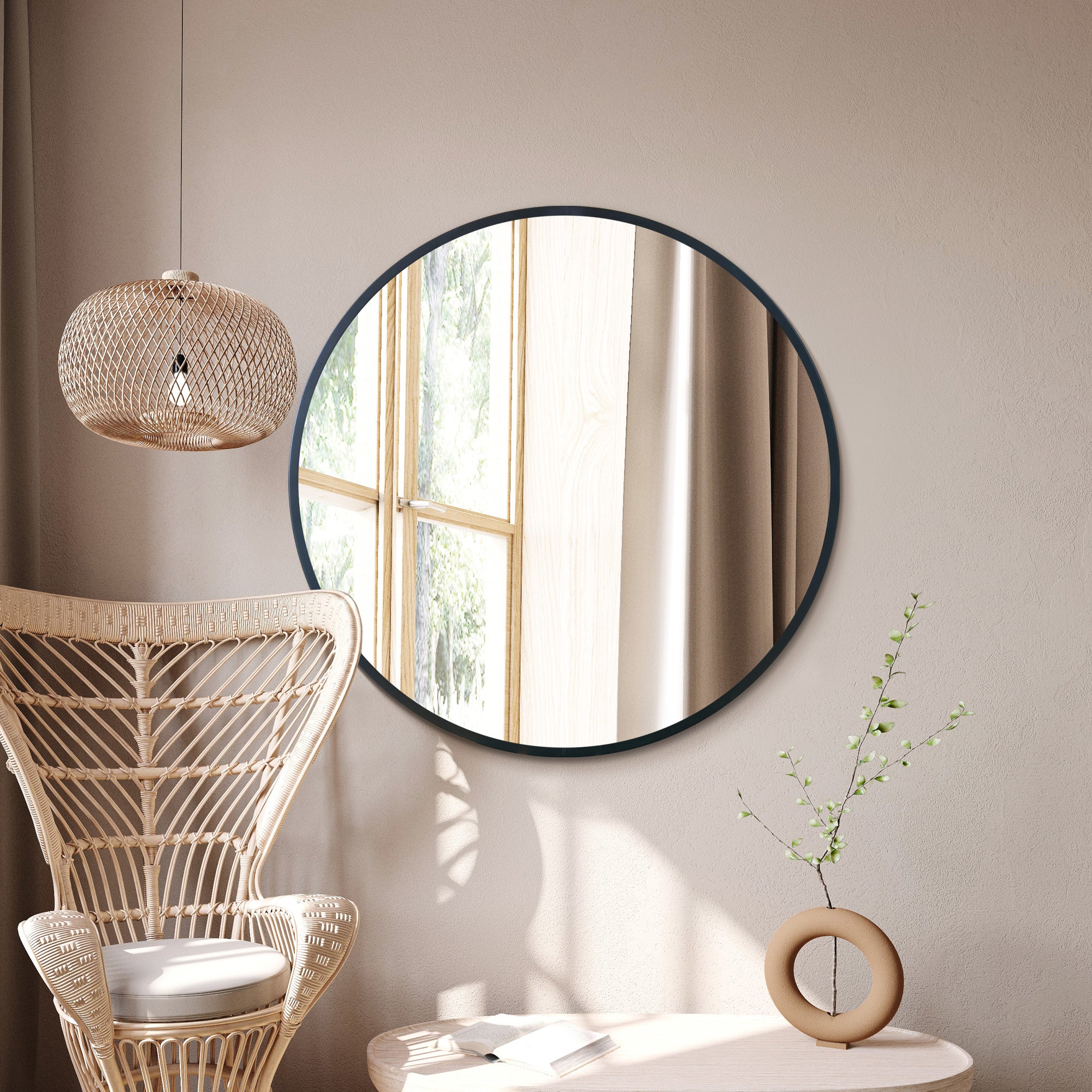 The Fenestra - Black Edged Circular Modern Wall Mirror 39" (100CM) Diameter (15010561229178)