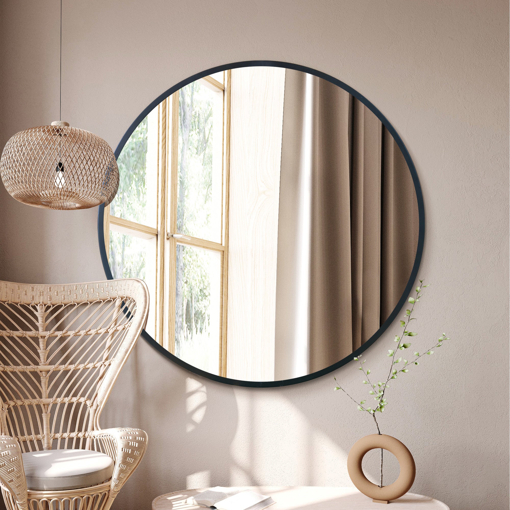 The Fenestra - Black Edged Circular Modern Wall Mirror 47" (120CM) Diameter (15010561261946)