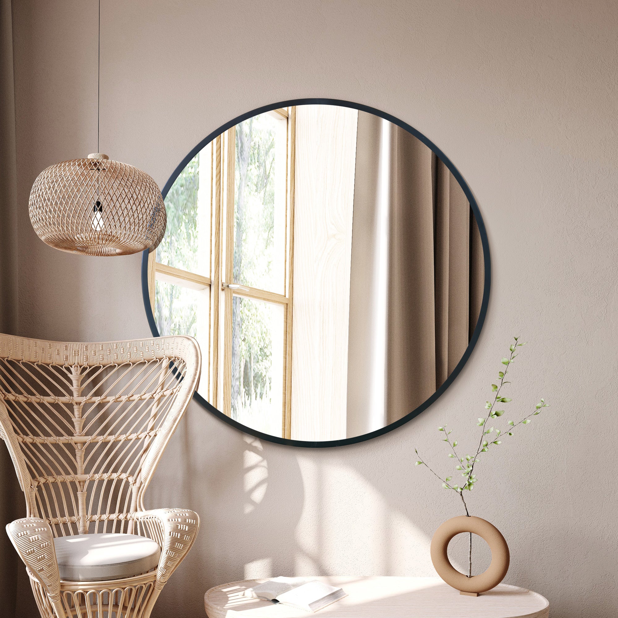 The Fenestra - Black Edged Circular Modern Wall Mirror 43" (110CM) Diameter (15010561294714)