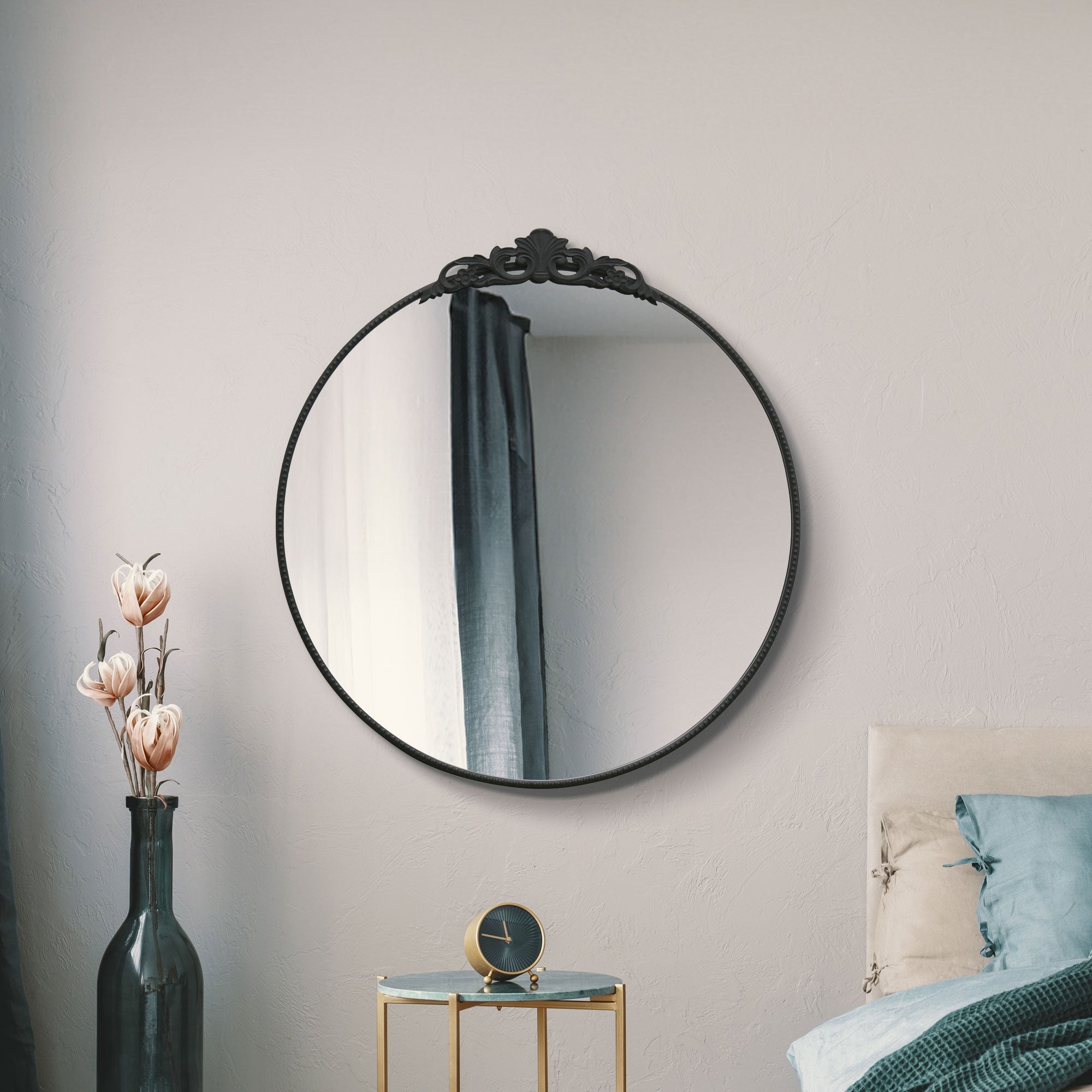 The Crown - Black Metal Framed Round Decorative Wall Mirror 39" X 39" (100x100CM) (15010561458554)