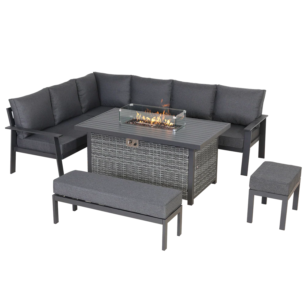 Cadiz Large Corner Dining Set with Firepit Table (Left Hand)