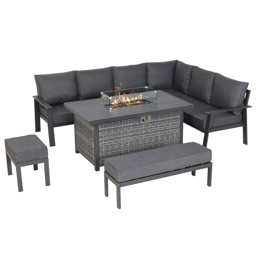 Cadiz Large Corner Dining Set with Firepit Table (Right Hand) - AMC Furniture