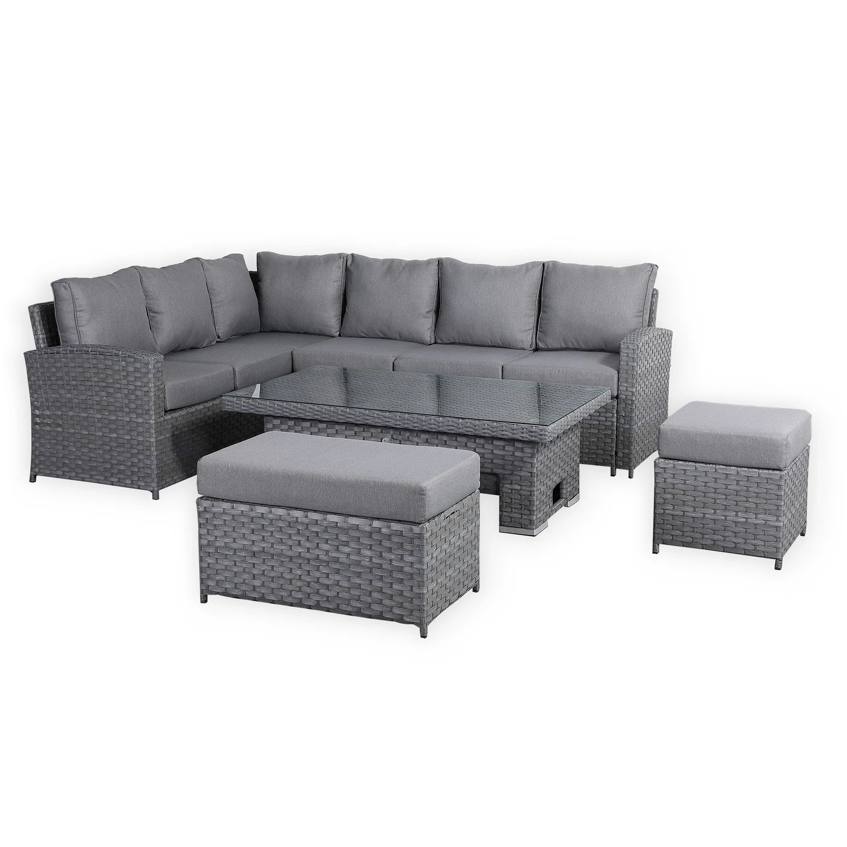 Casa Corner Sofa Set with Rising Dining Table in Grey (Left Hand)