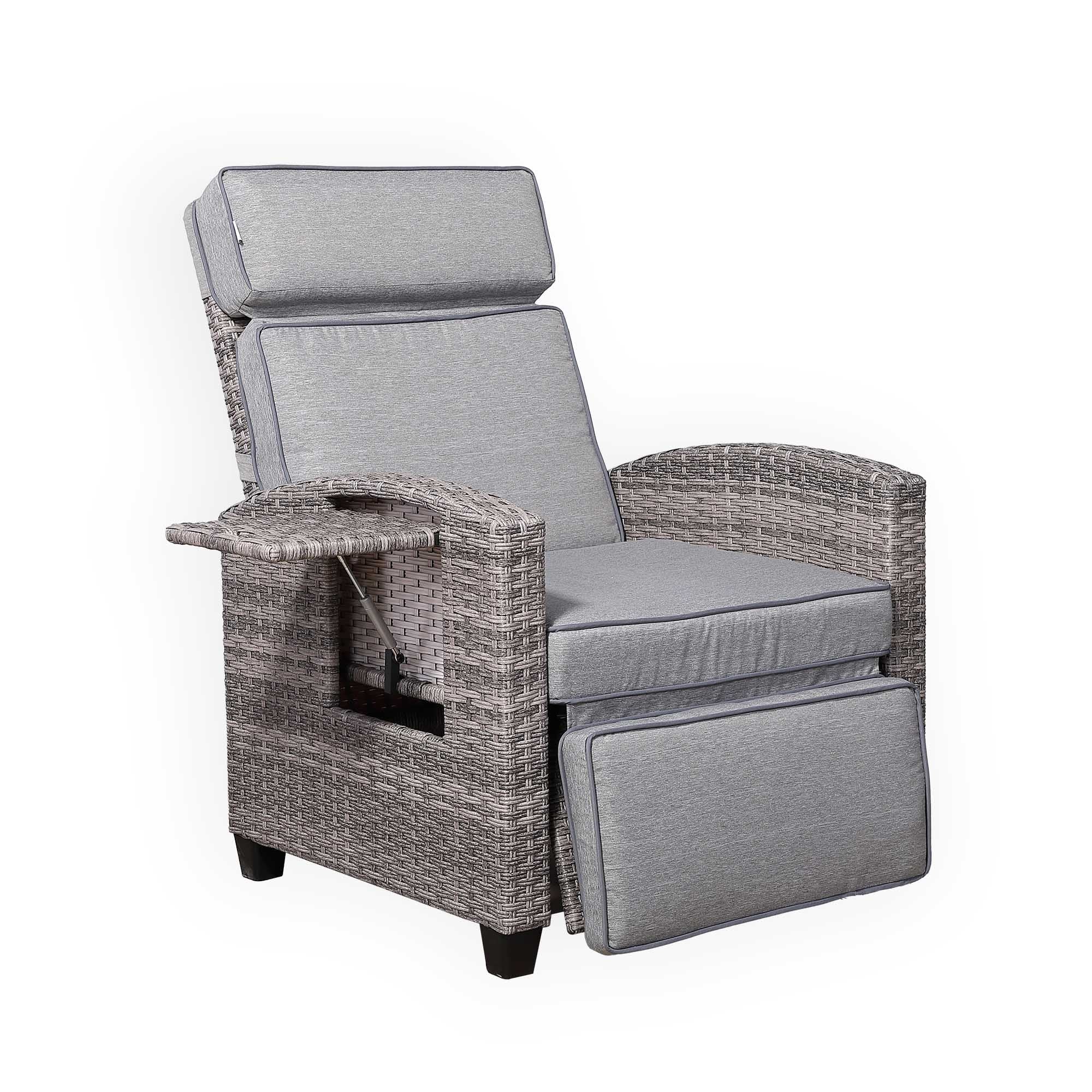 Pair of Catalina Reclining Armchairs with Flip Table in Grey - AMC Furniture
