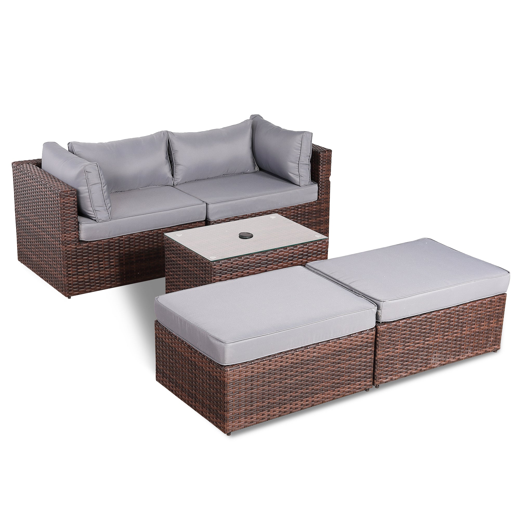 Verona Modular Lounge Sofa Set with Side Table in Brown Rattan (Includes FREE Cover) - AMC Furniture