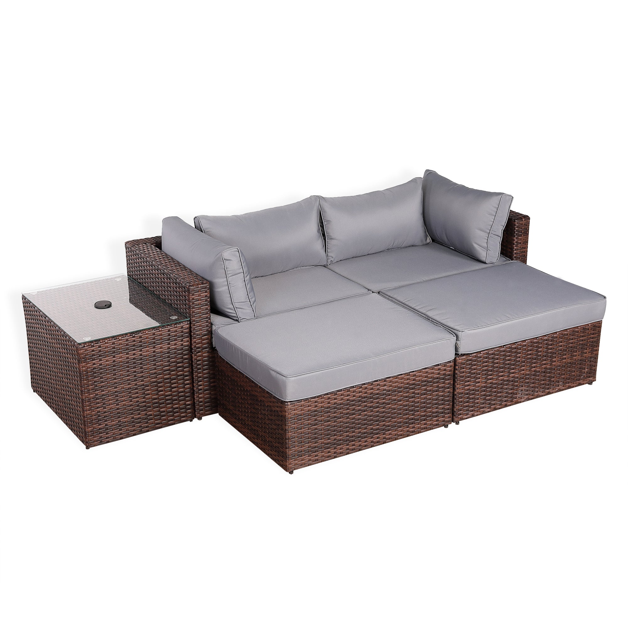 Verona Modular Lounge Sofa Set with Side Table in Brown Rattan (Includes FREE Cover) - AMC Furniture