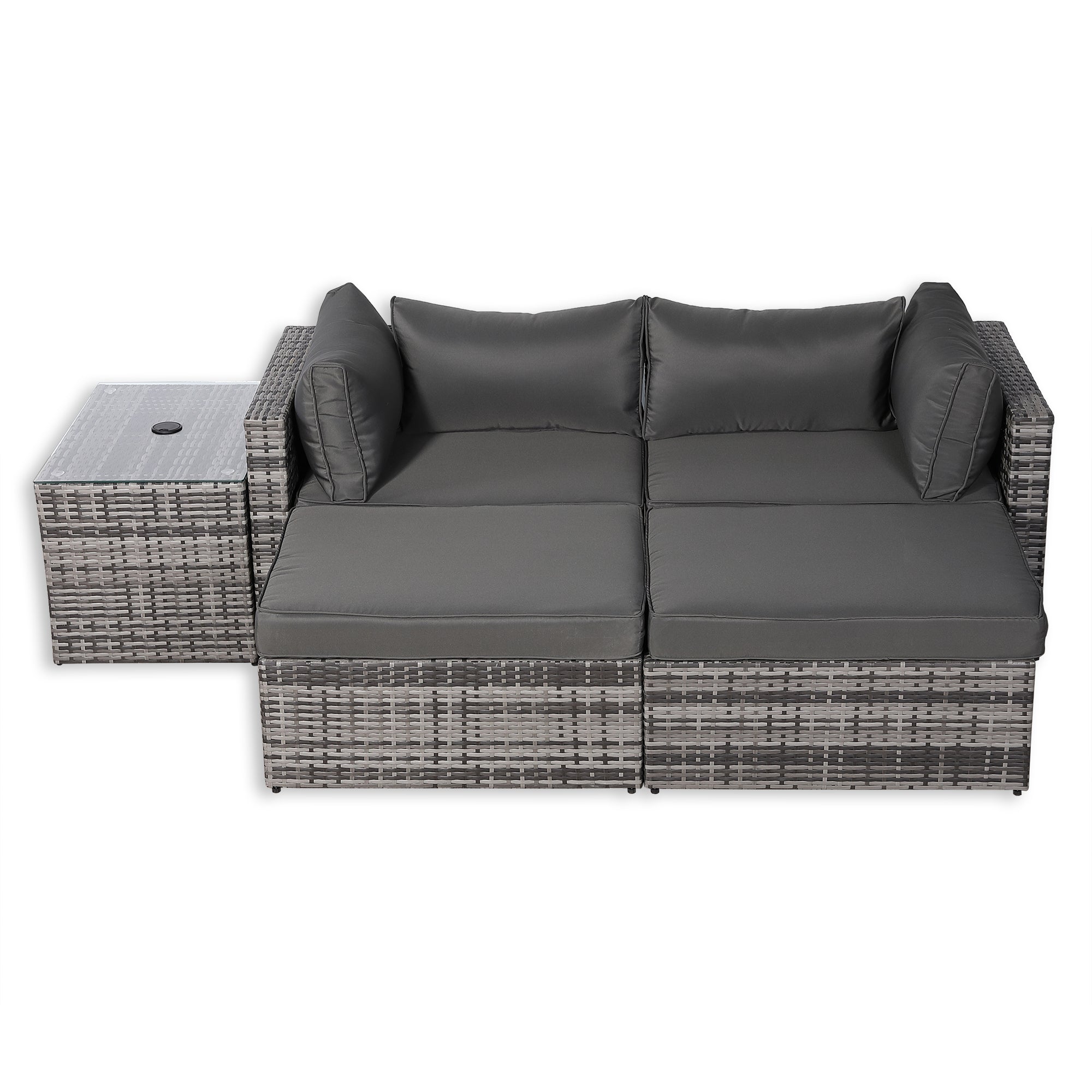 Moldular Lounger Chaise Sofa Set with Side Table in Grey Rattan - AMC Furniture