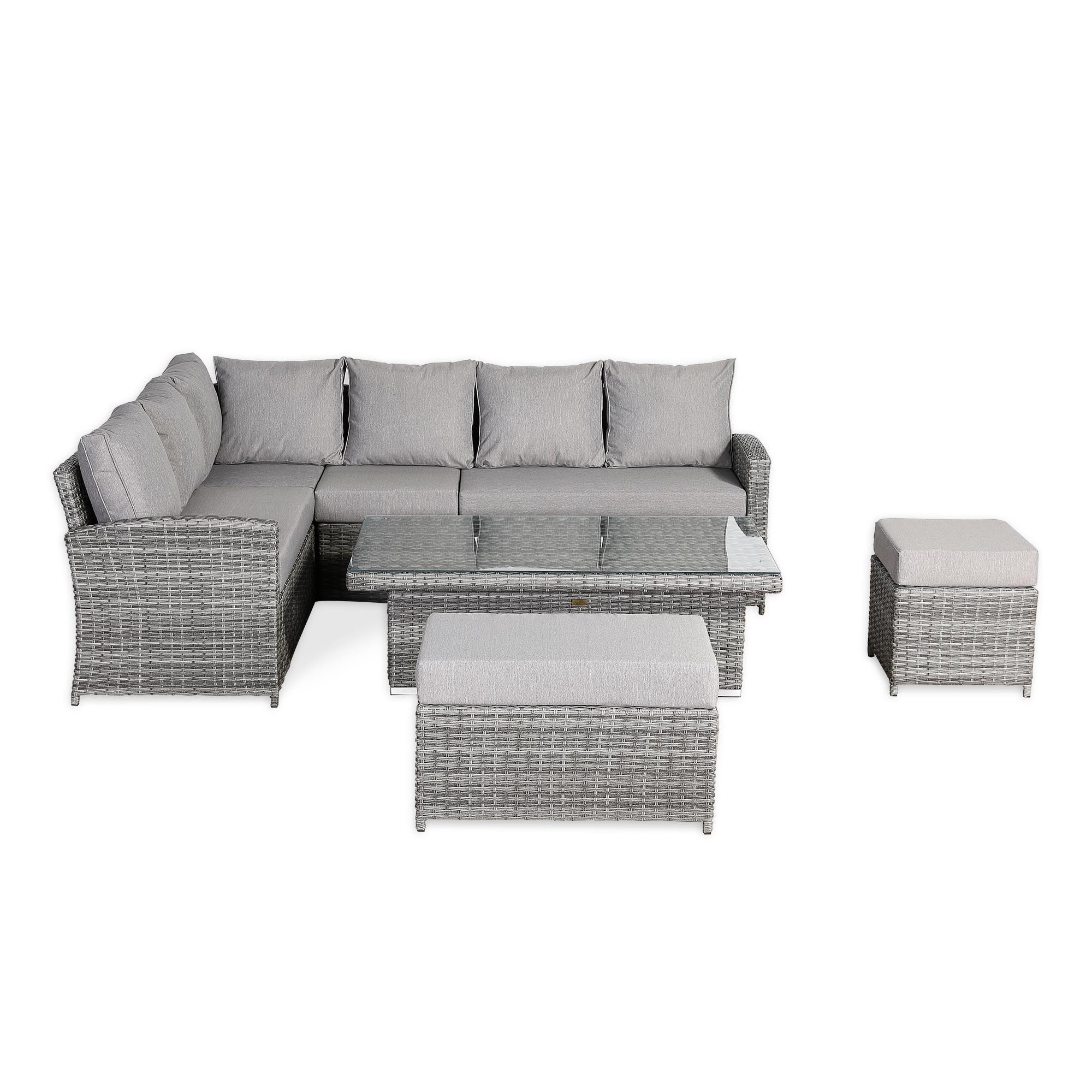 Sorrento Large Corner Dining Set with Rising Table in Grey (Left Hand) - AMC Furniture