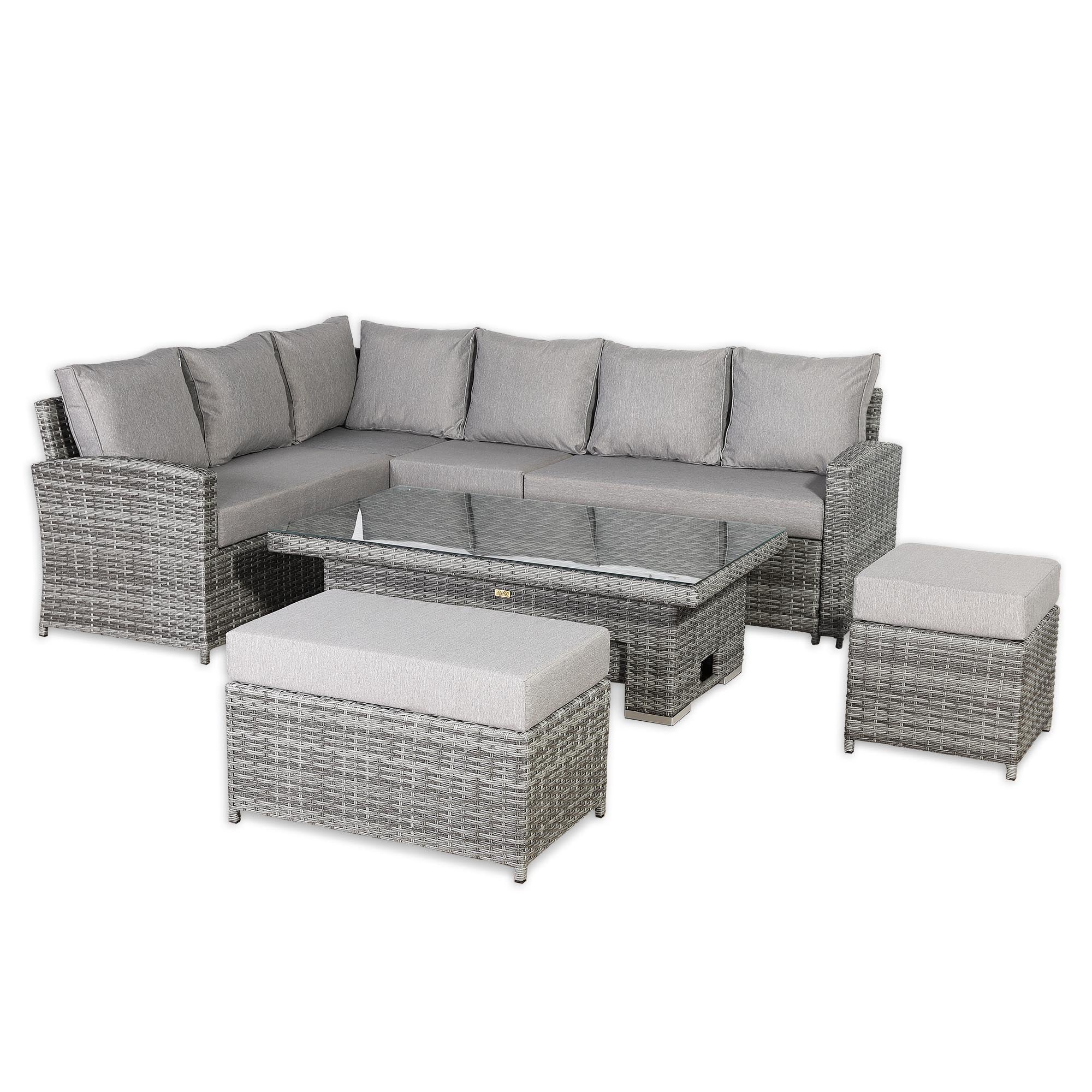 Sorrento Large Corner Dining Set with Rising Table in Grey (Left Hand) - AMC Furniture