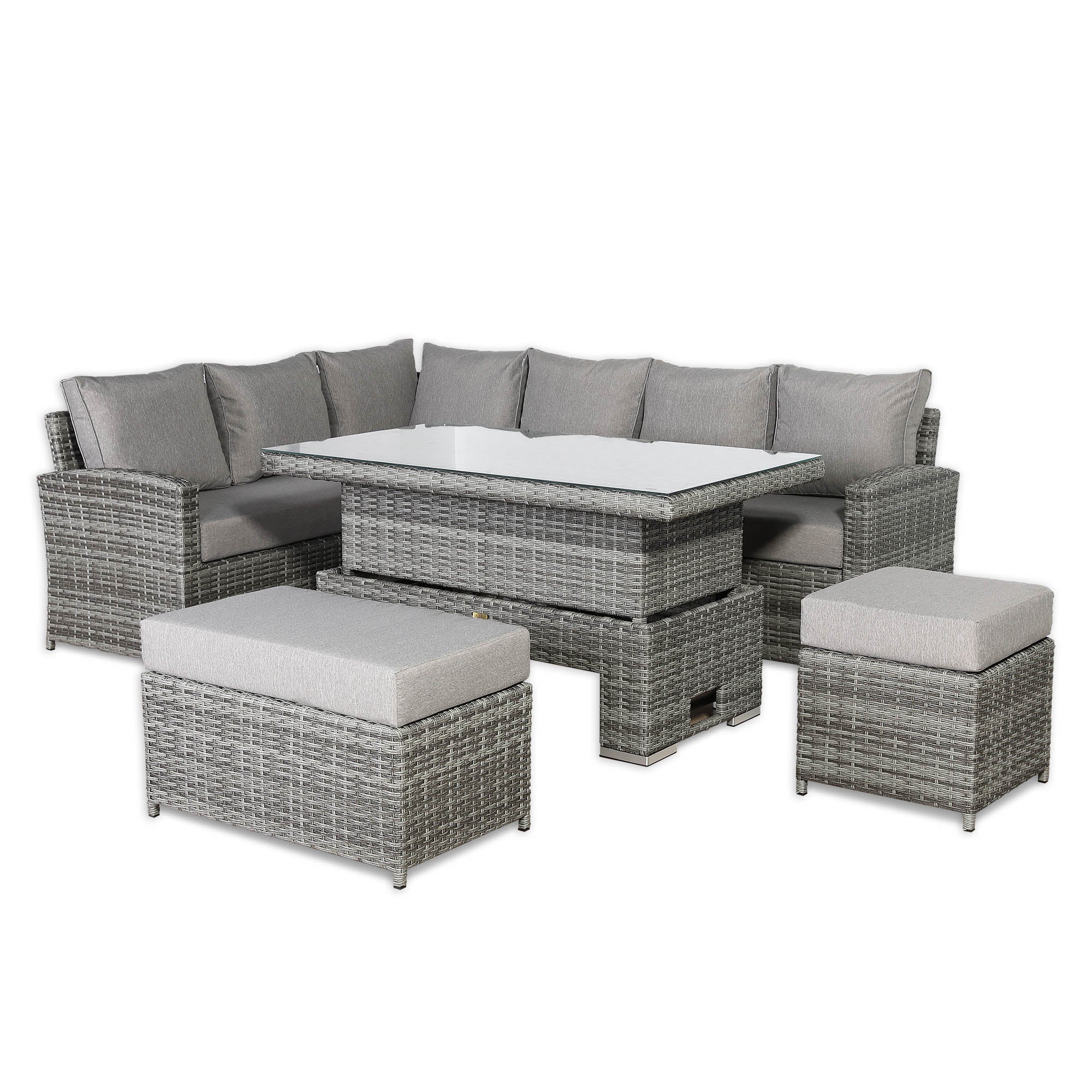 Sorrento Large Corner Dining Set with Rising Table in Grey (Left Hand) - AMC Furniture
