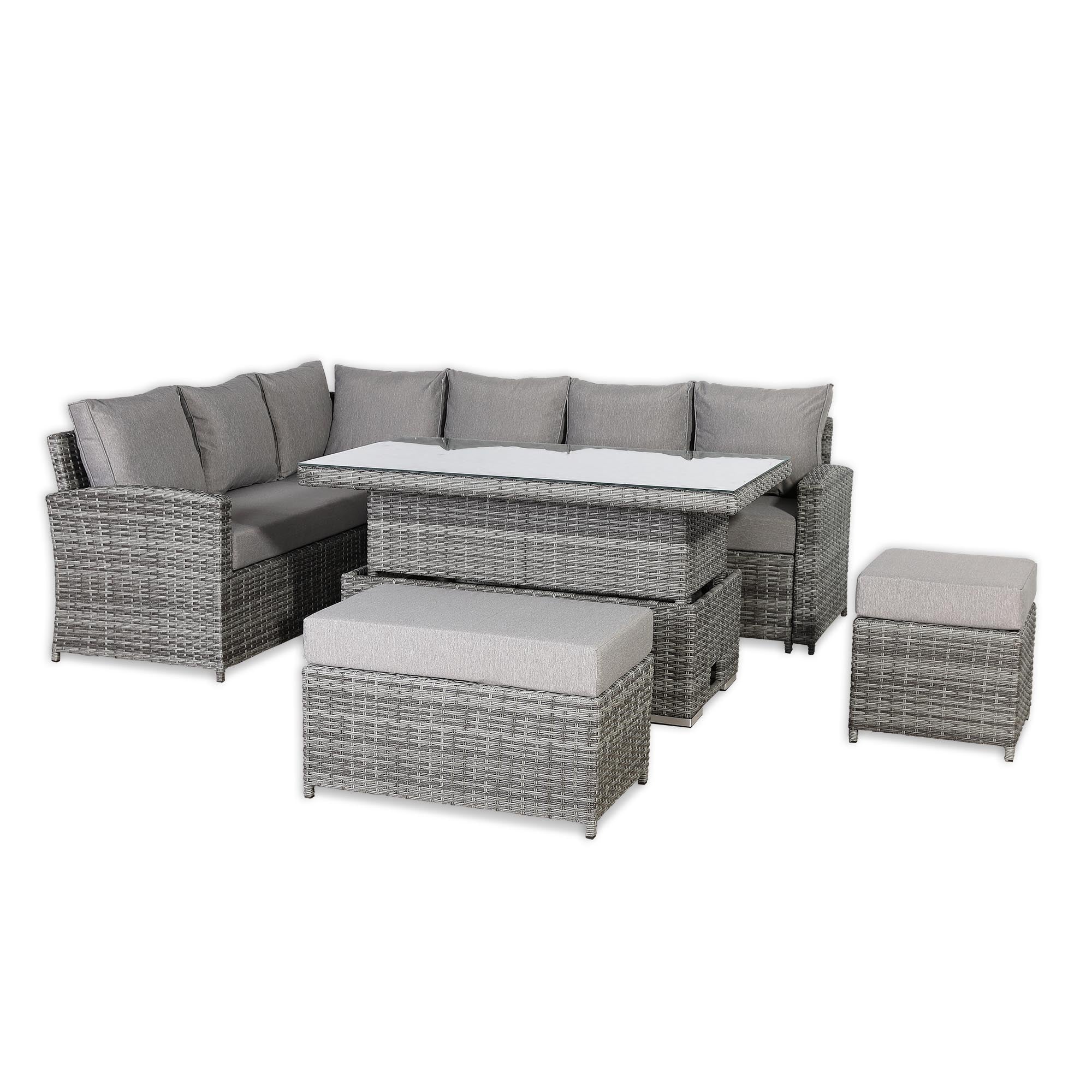 Sorrento Large Corner Dining Set with Rising Table in Grey (Left Hand) - AMC Furniture