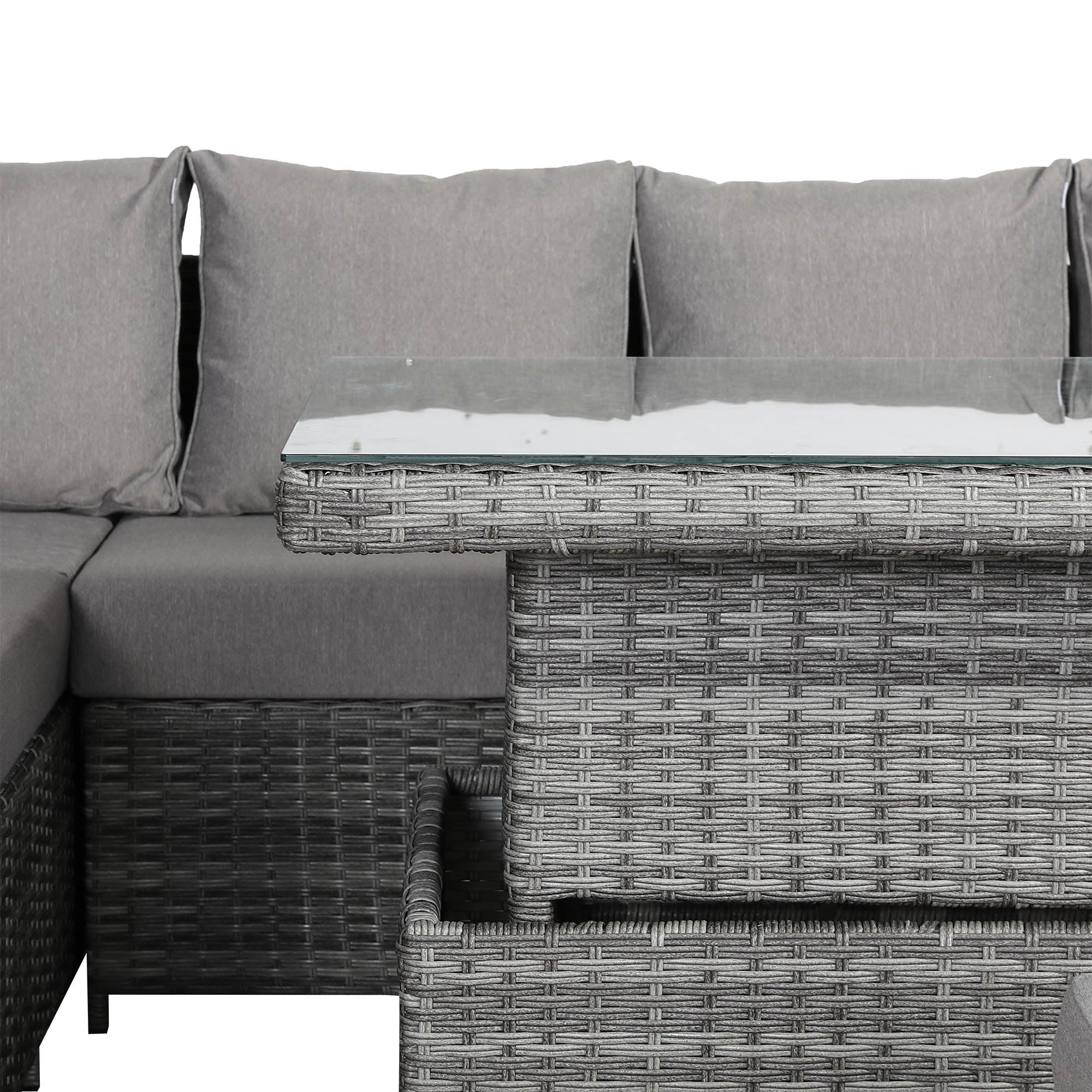 Sorrento Large Corner Dining Set with Rising Table in Grey (Left Hand) - AMC Furniture