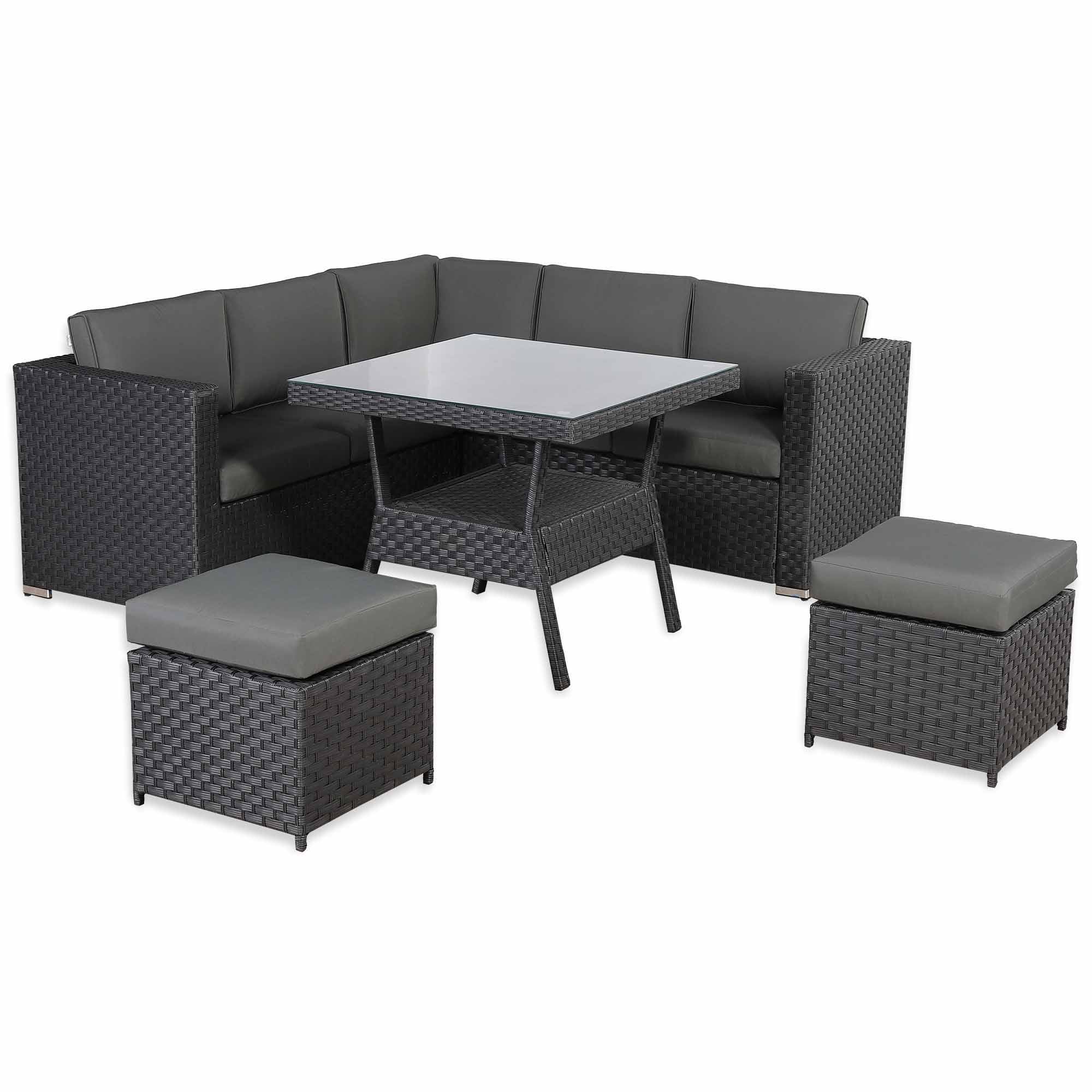 Genoa Corner Sofa Dining Set with 2 Stools in Black - AMC Furniture