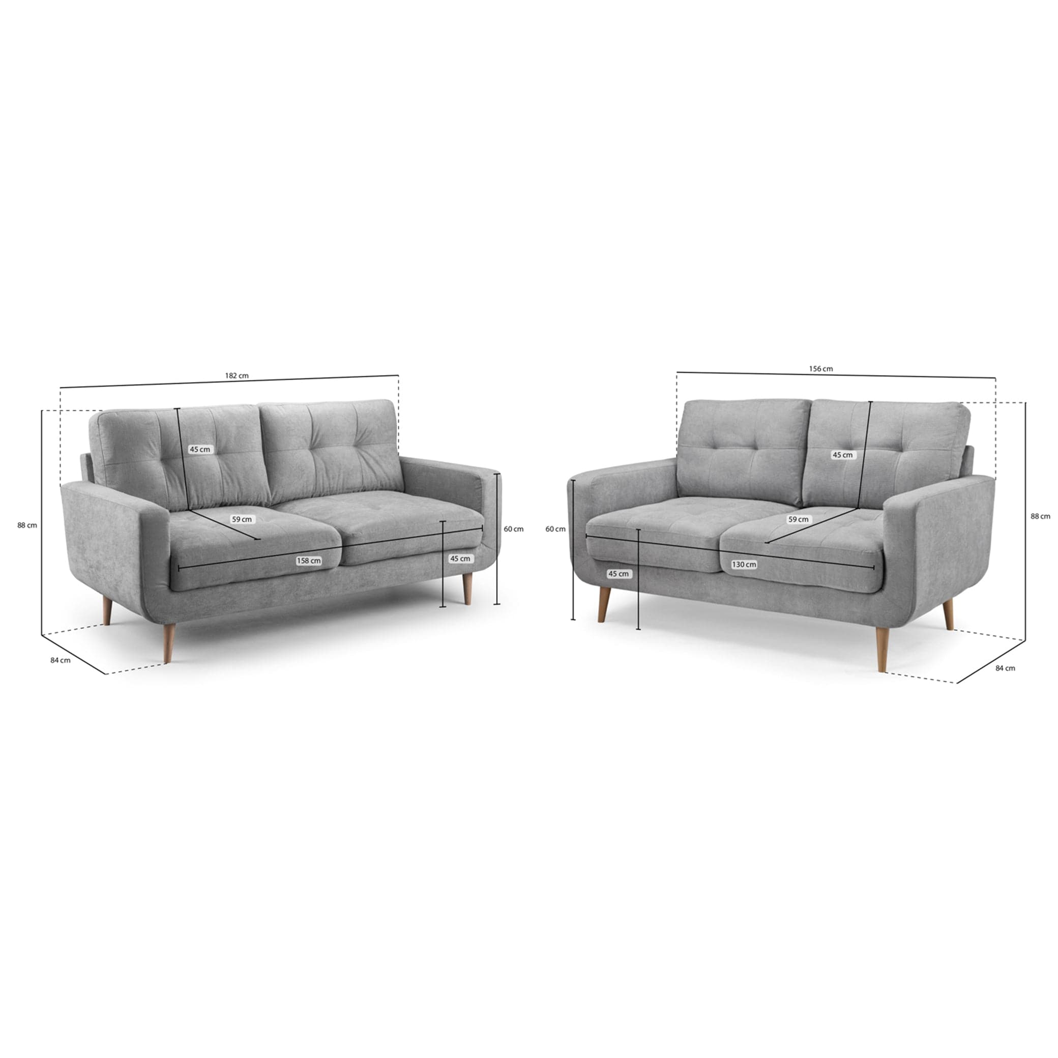 Madison Grey Three Plus Two Seater Sofa Set - measurement view (7021695434816)