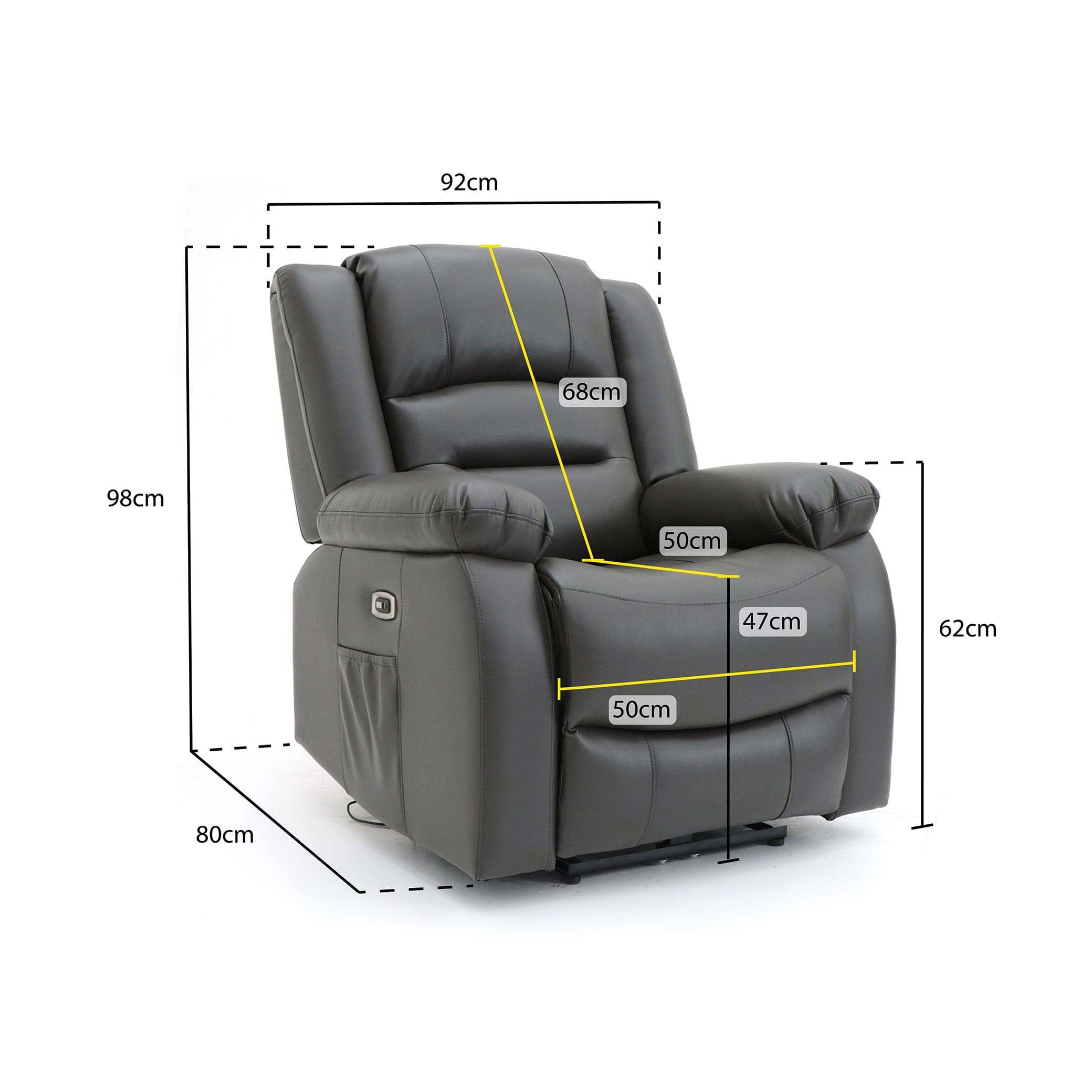 Maya Electric Recliner Armchair in Grey - measurement view (7021288783936)