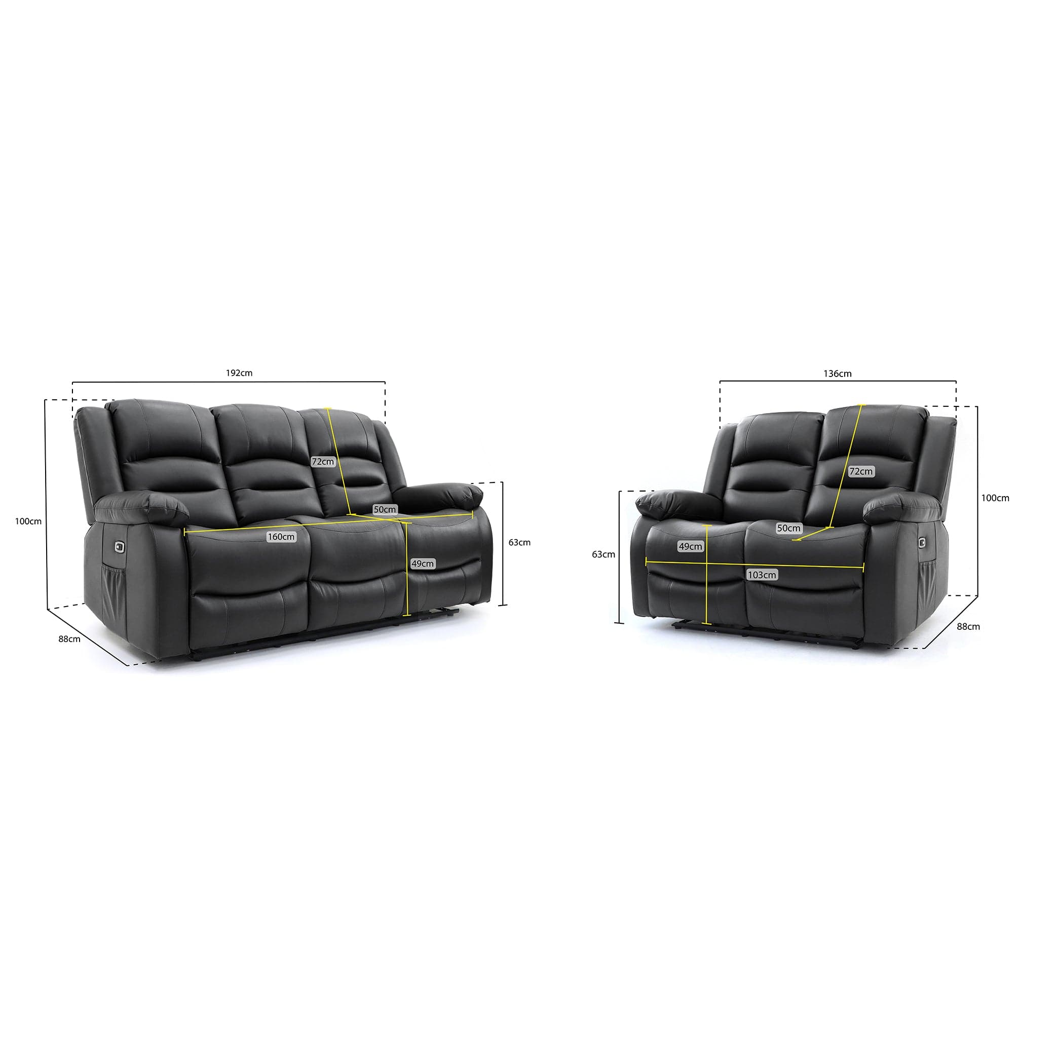 Maya Electric Recliner Sofa Black Three Plus Two Set - measurement view (7021286555712)