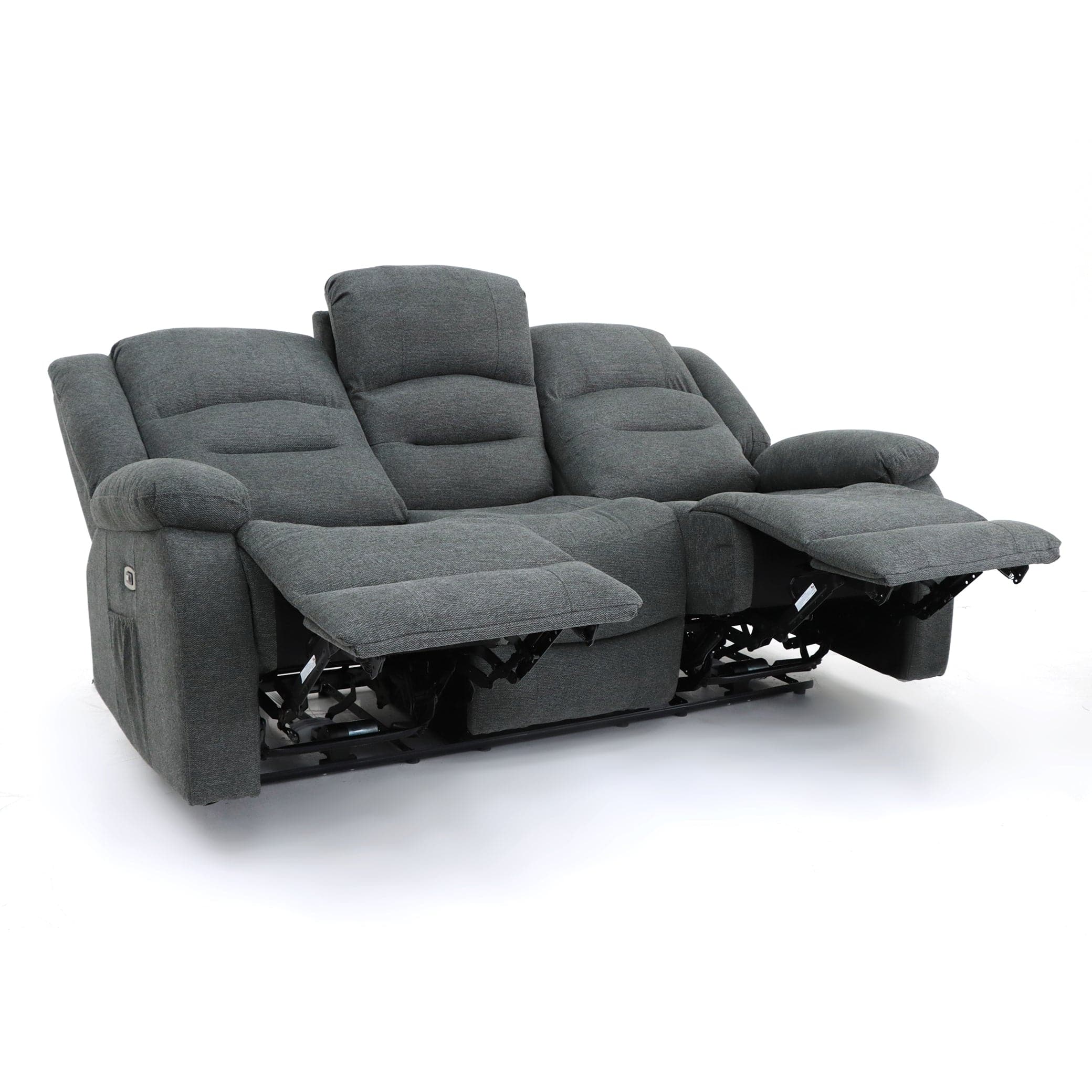 Maya Electric Recliner Sofa Grey Fabric Three Seater - recline view (7021289766976)