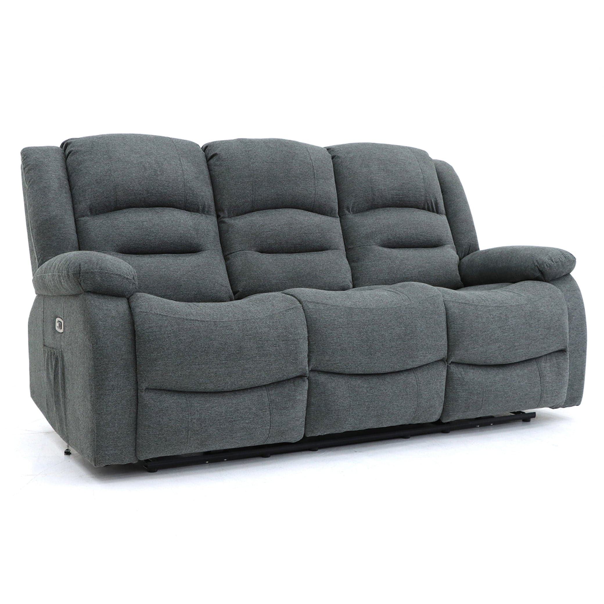 Maya Electric Recliner Sofa Grey Fabric Three Seater - side angle view (7021289766976)