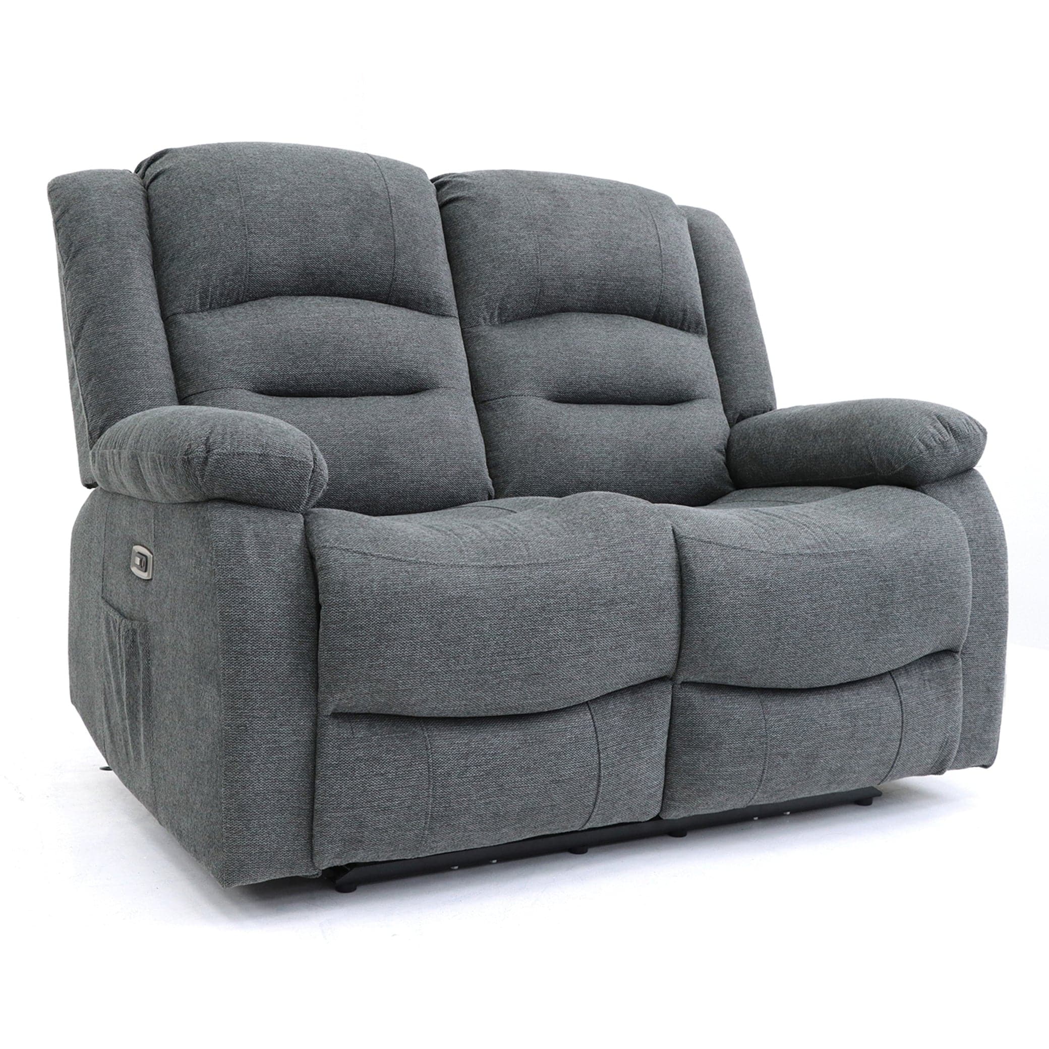 Maya Electric Recliner Sofa Grey Fabric Two Seater - side angle view (7021289668672)