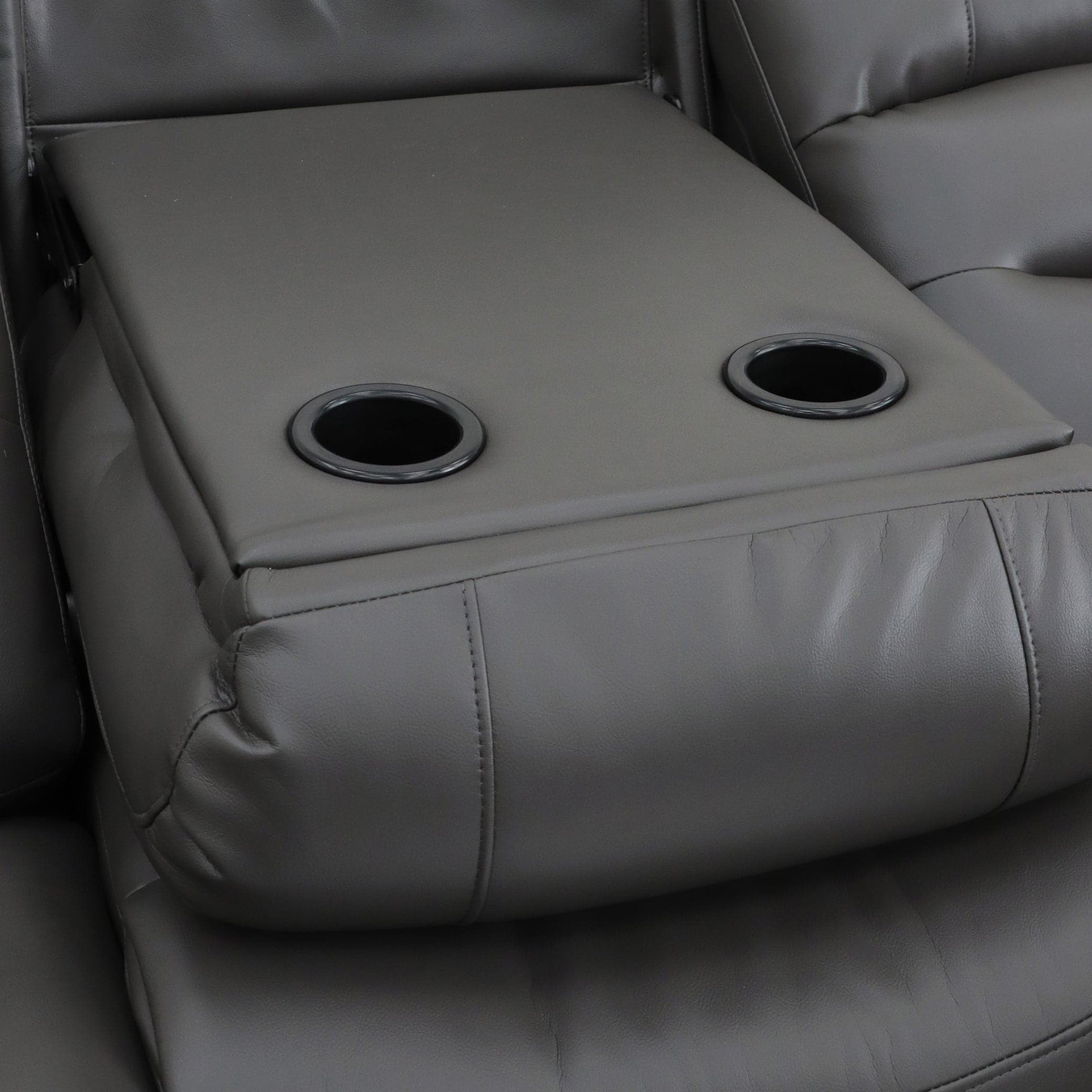Maya Electric Recliner Sofa Grey Three Seater - cupholder view (7021289275456)