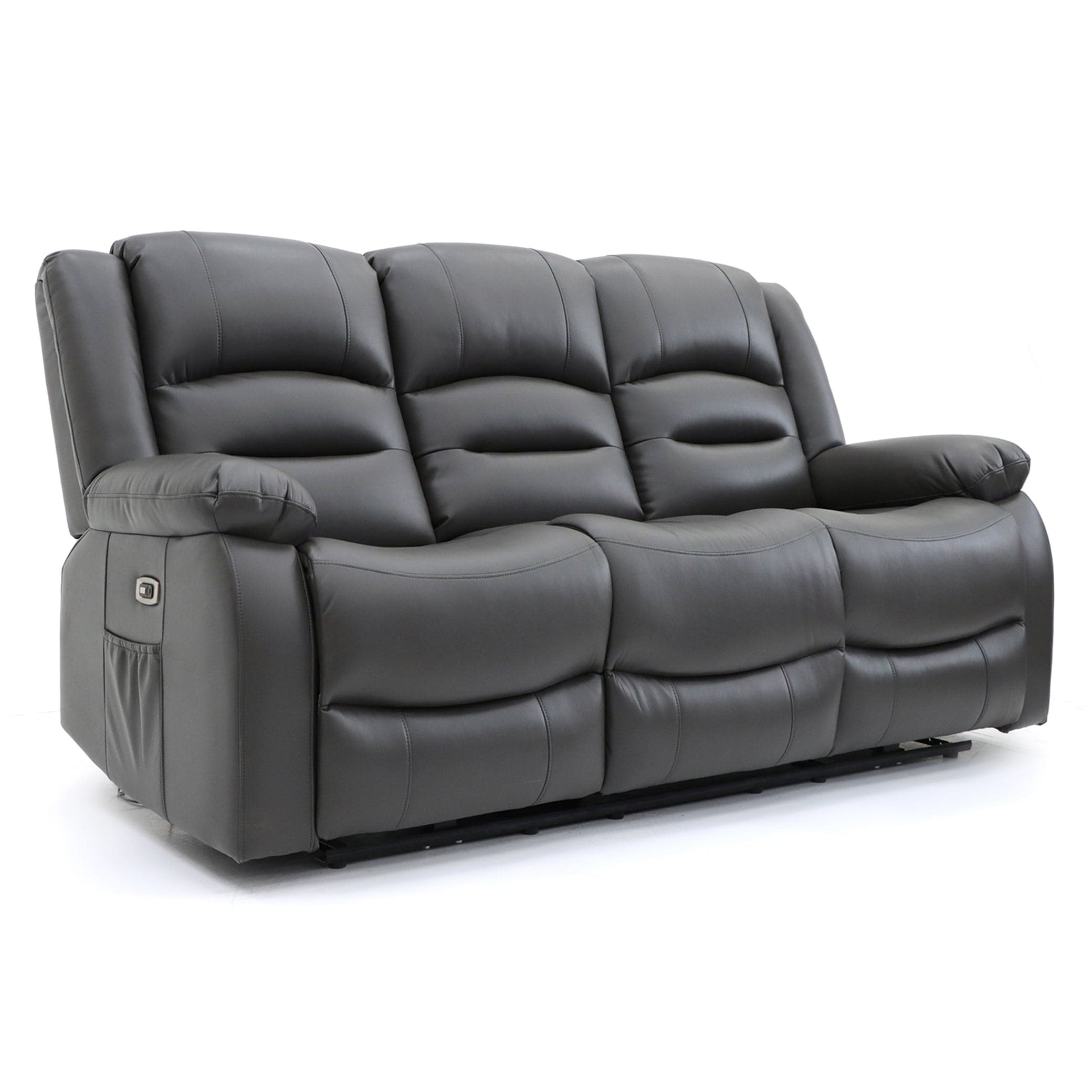 Maya Electric Recliner Sofa Grey Three Seater - side angle view (7021289275456)