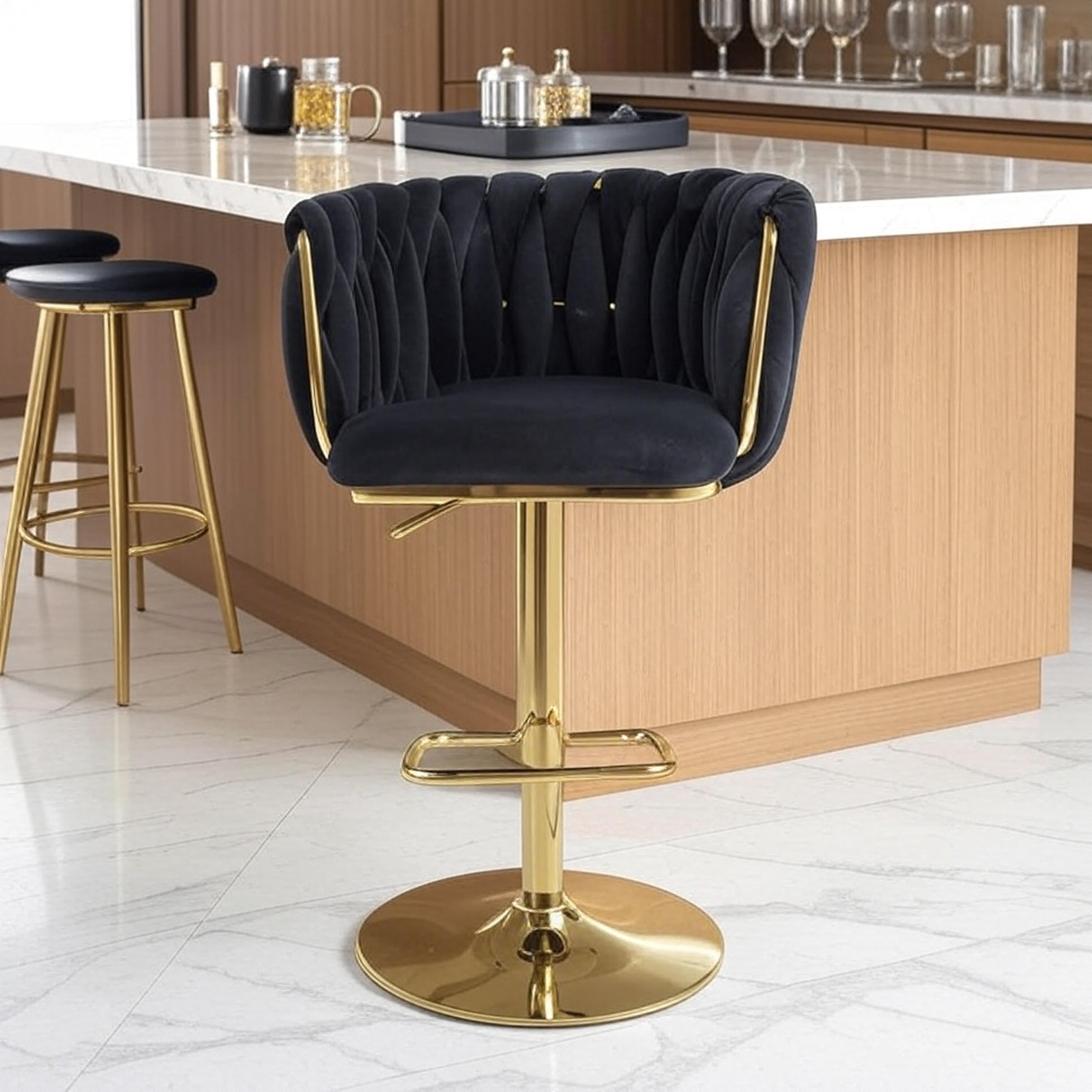 Mayfair Brushed Velvet Black Bar Stool