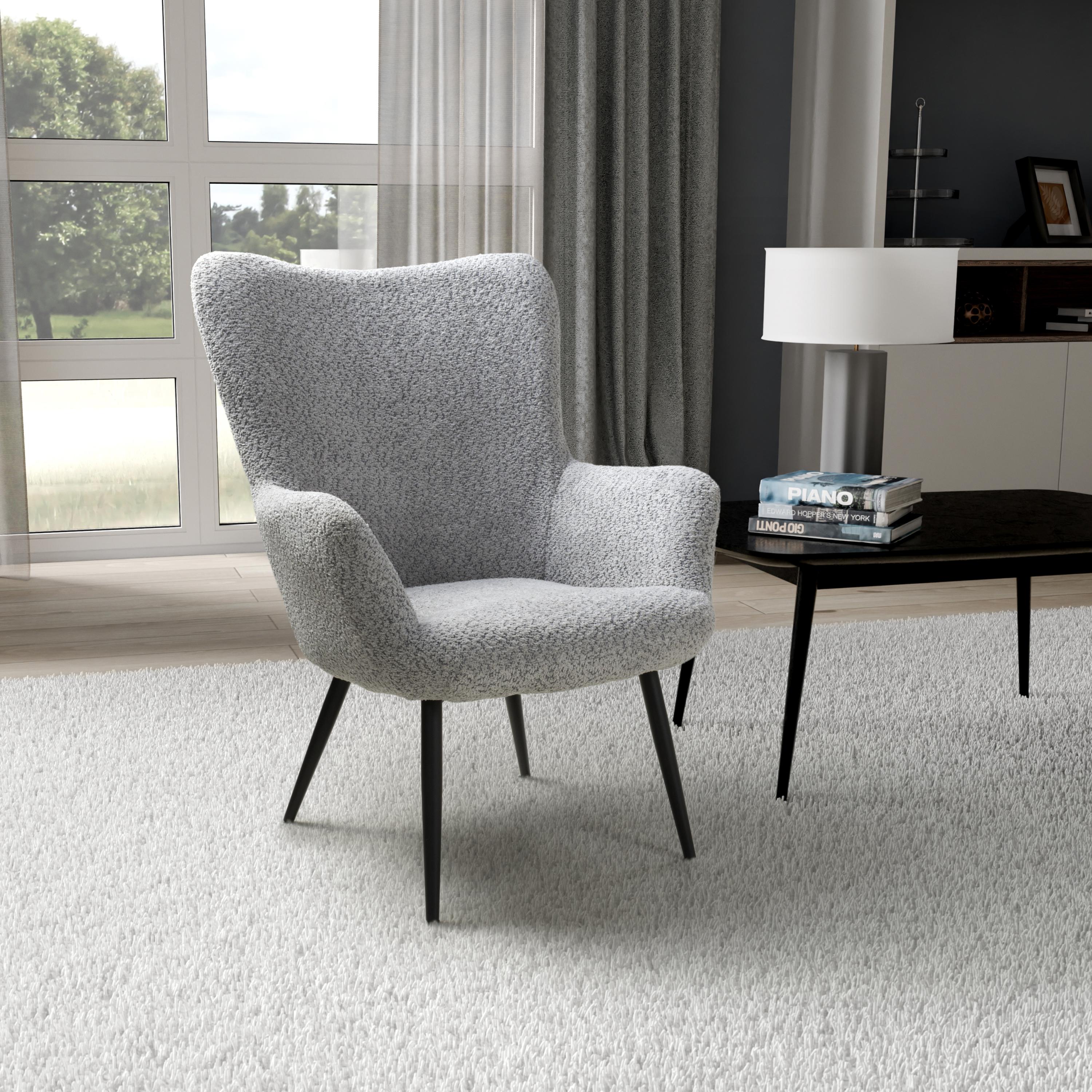 Monaco Textured Chenille Effect Grey Armchair - in room view (7019401642048)