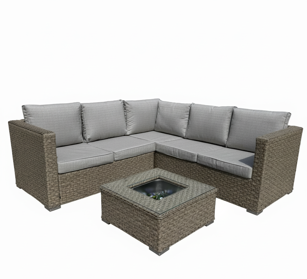 Nova Rattan Corner Sofa Set with Ice Bucket Beige
