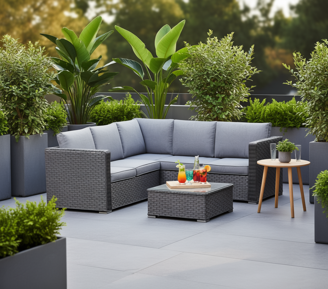 Nova Rattan Corner Sofa Set with Ice Bucket Grey
