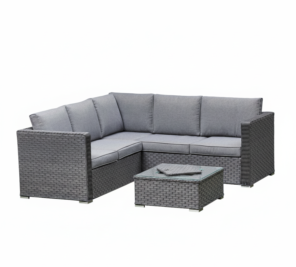 Nova Rattan Corner Sofa Set with Ice Bucket Grey