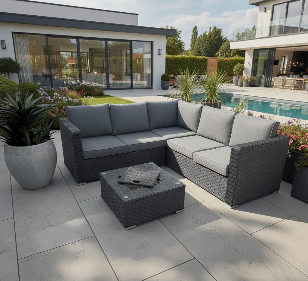 Nova Rattan Corner Sofa Set with Ice Bucket Grey