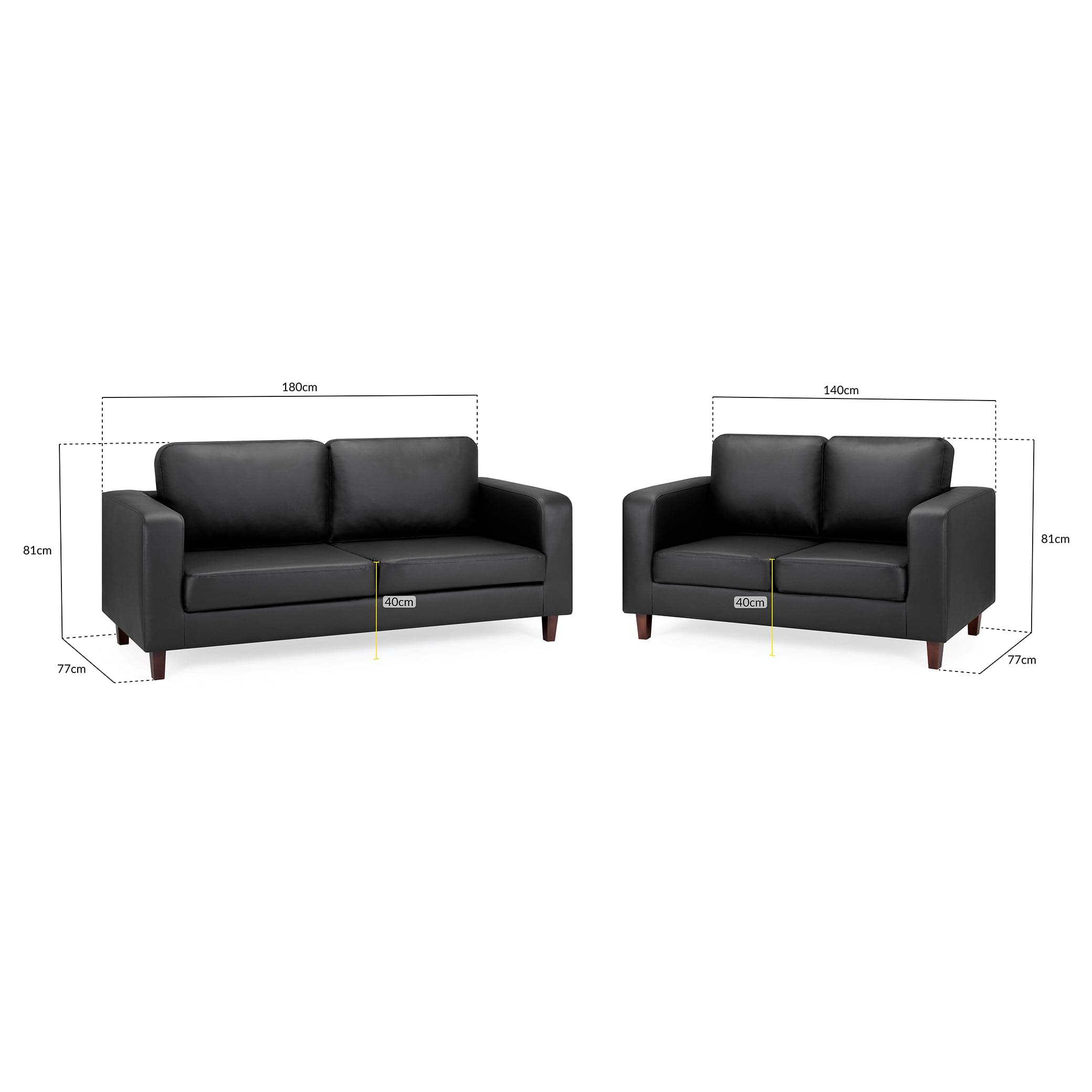 Nova Sofa Black Three Plus Two Set - measurement view (7023068577856)