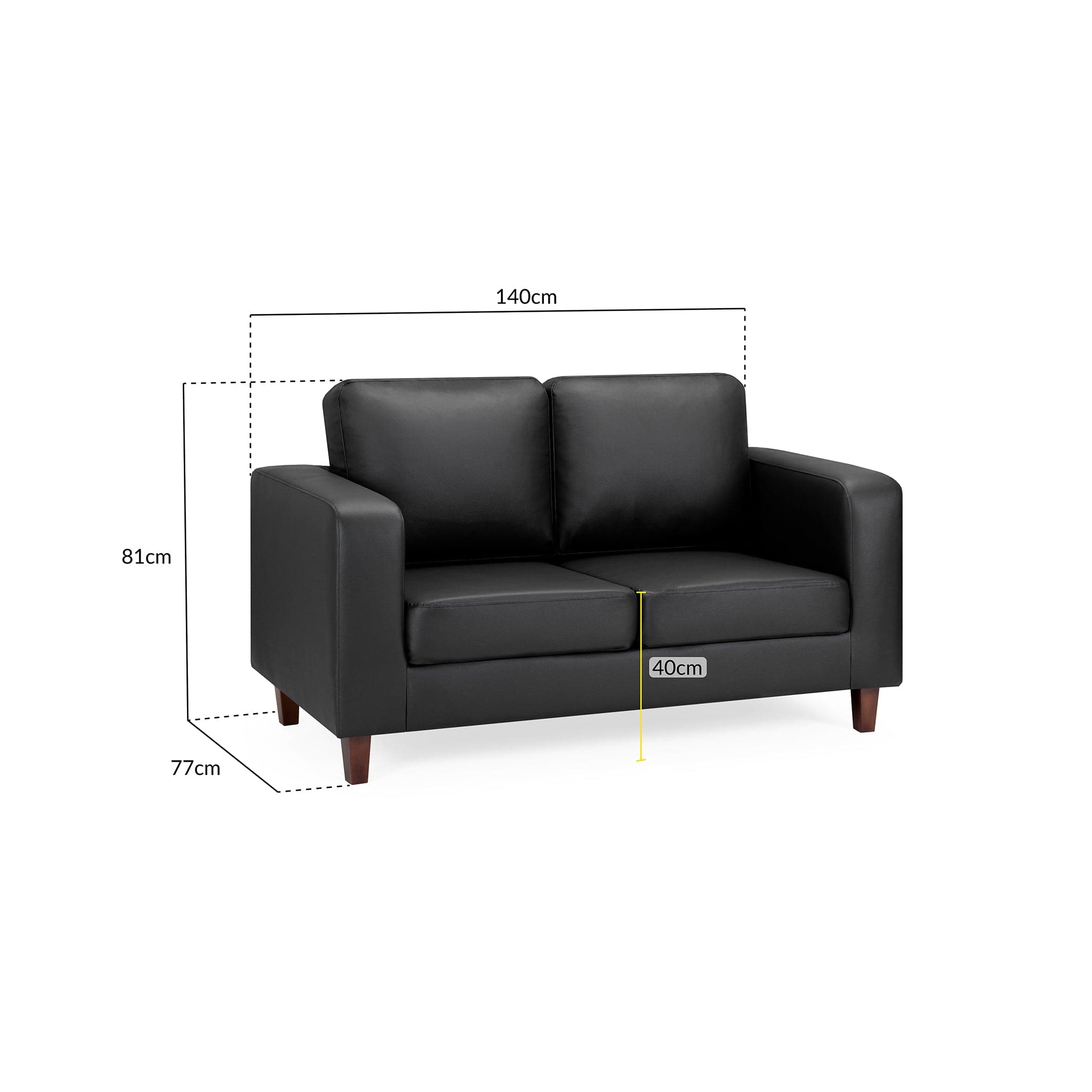 Nova Sofa Black Two Seater - measurement view (7023066349632)