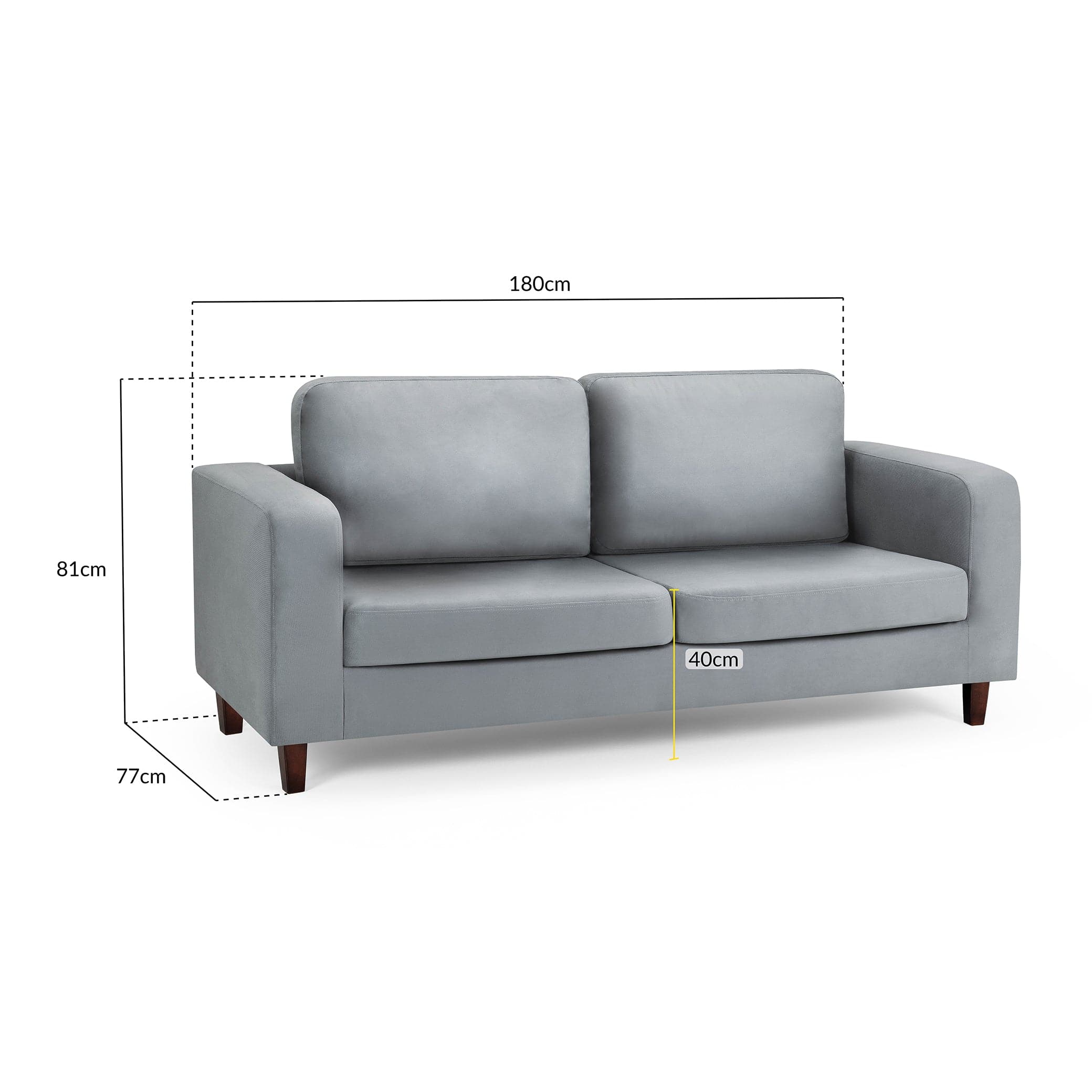 Nova Sofa Grey Three Seater - measurement view (7023070838848)