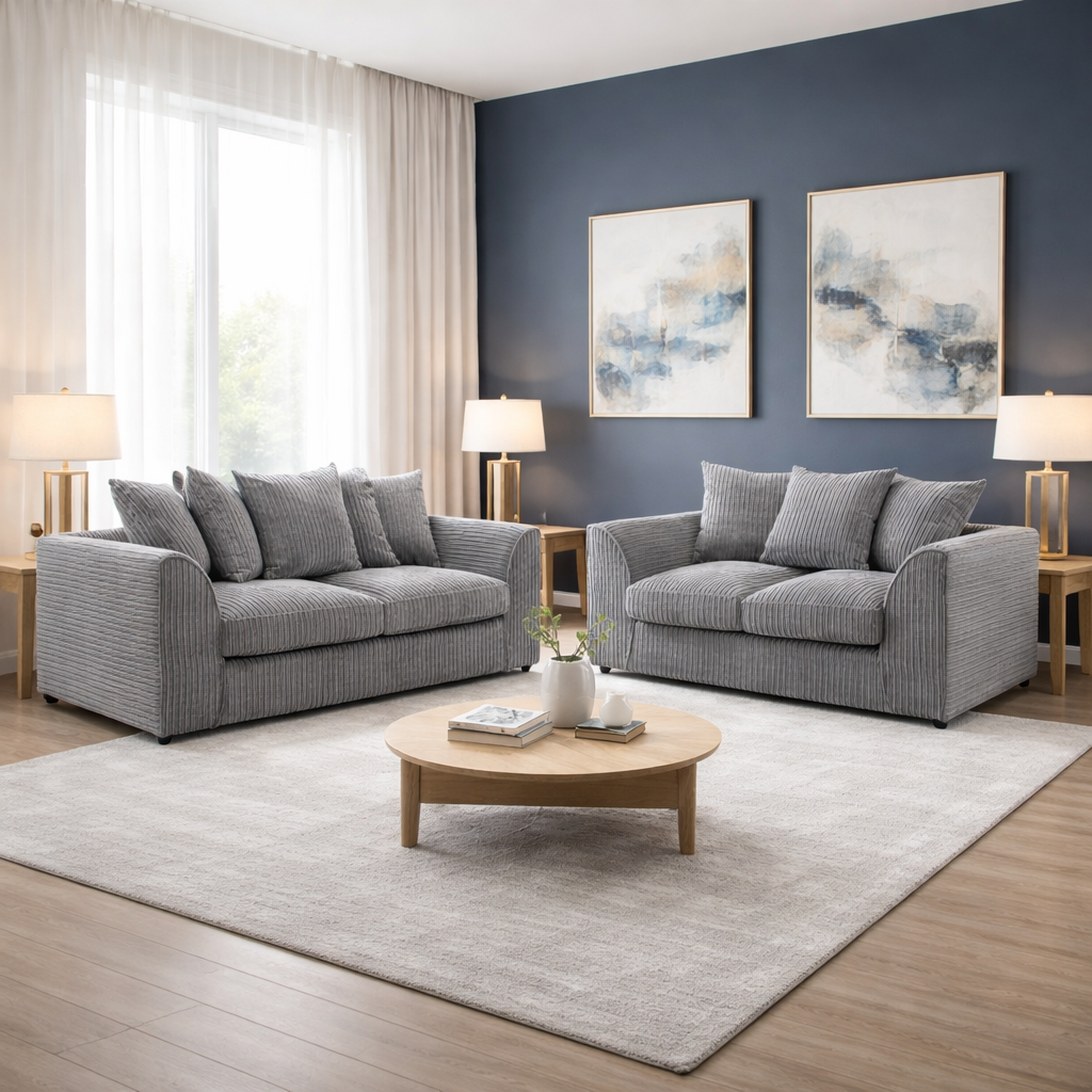 Oxford 3+2 Sofa Set in Grey Jumbo Cord
