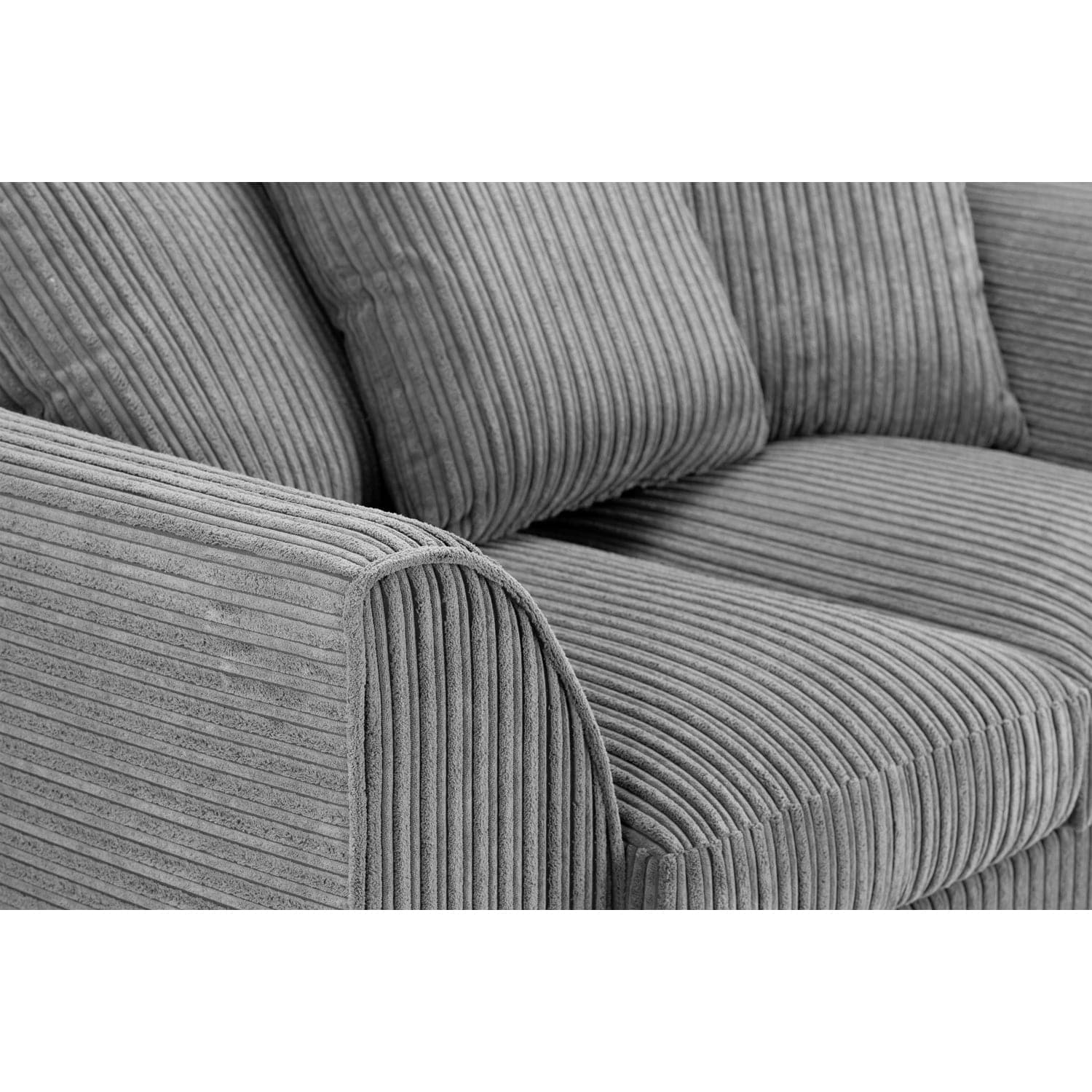 Oxford Left Hand Facing Corner Sofa in Grey Jumbo Cord - Armrest View (7023658106944)