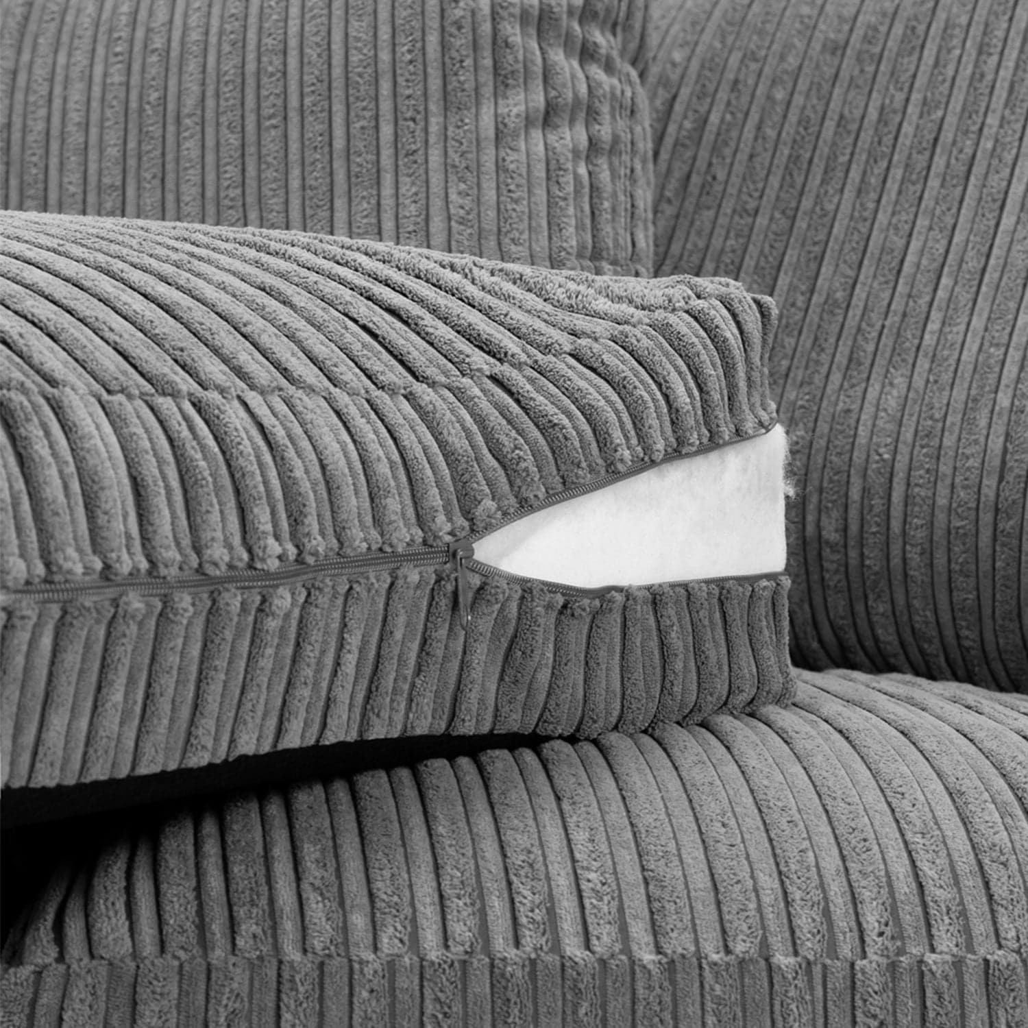 Oxford Left Hand Facing Corner Sofa in Grey Jumbo Cord - Cushion View 2 (7023658106944)