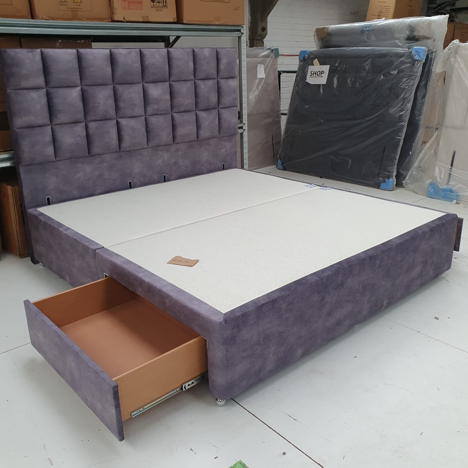 Superking Cube 54" headboard and 2 drawer base in joy armour