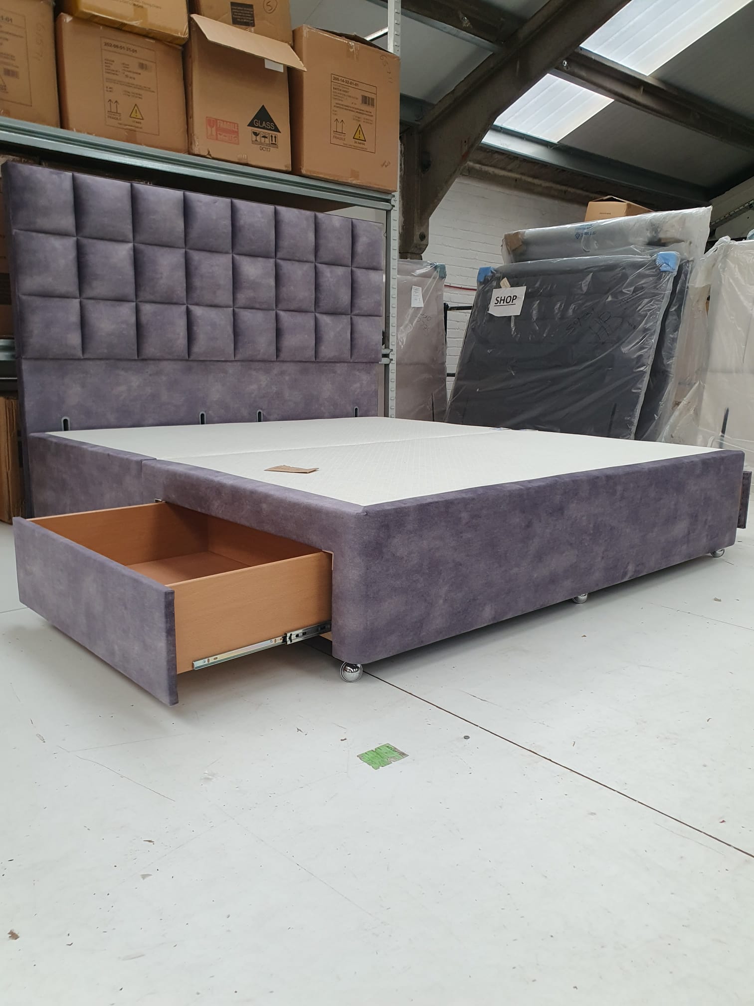 Superking Cube 54" headboard and 2 drawer base in joy armour