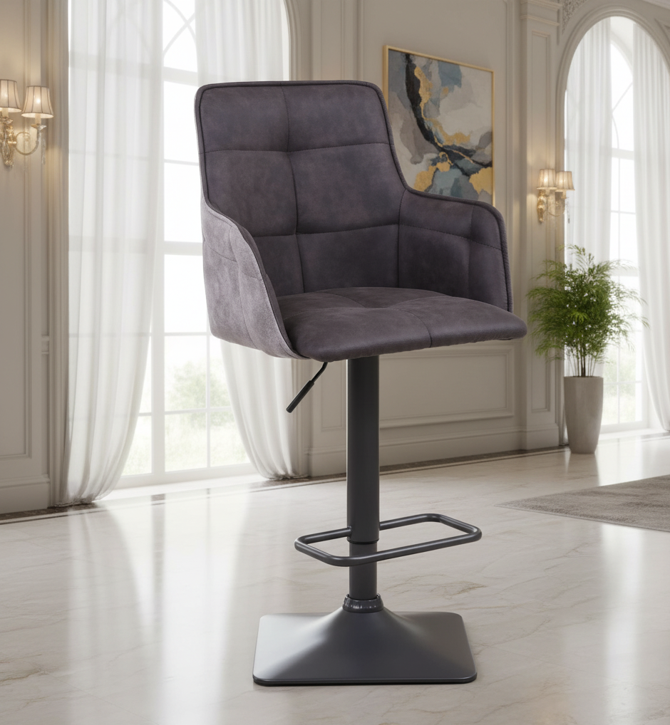 Pair of Blake Suede Effect Dark Grey Bar Stools