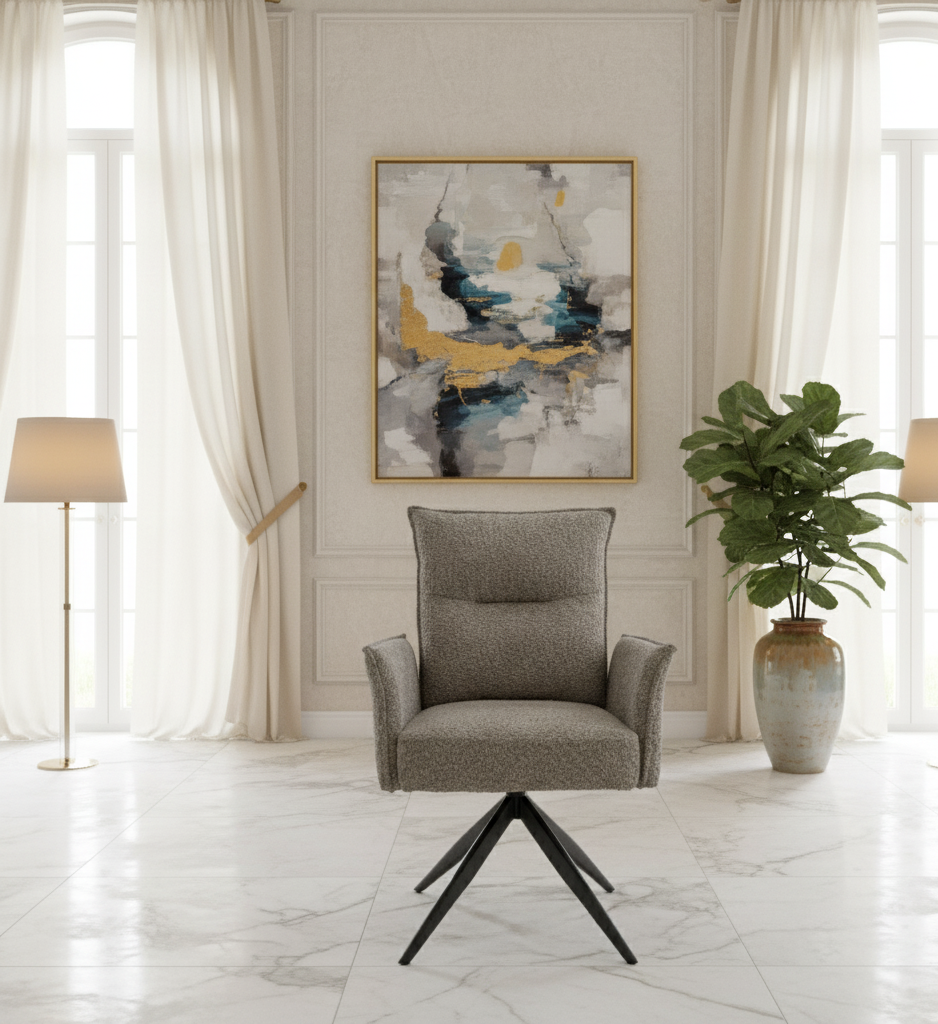 Pair of Finsbury Textured Chenille Effect Mink Swivel Chairs